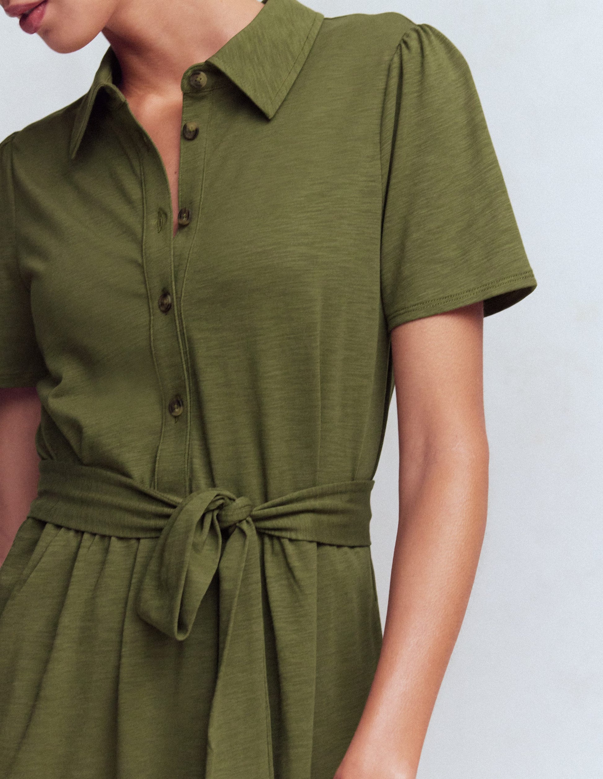 Patti Kurzes Jersey-Hemdblusenkleid-Waldgrün-2