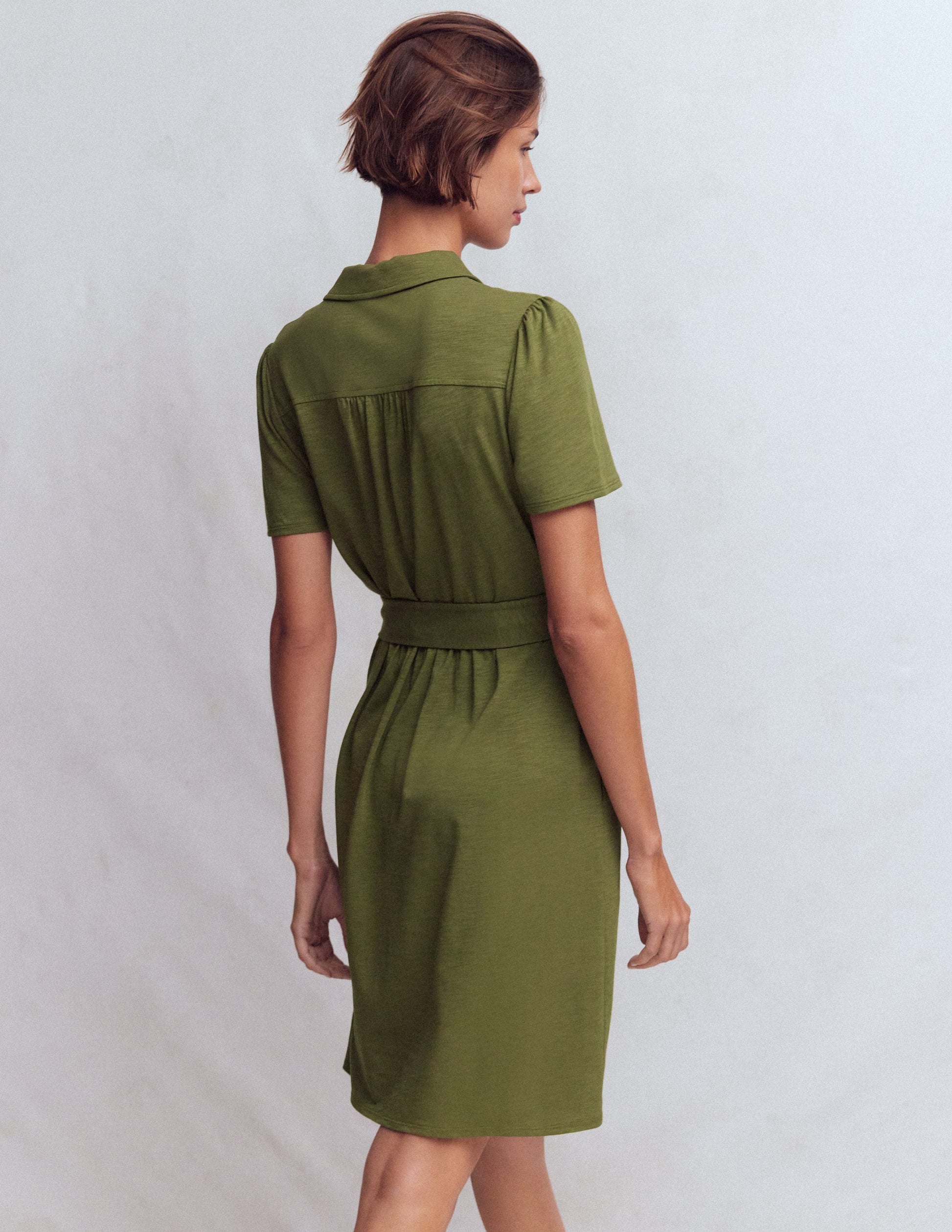 Patti Kurzes Jersey-Hemdblusenkleid-Waldgrün-3