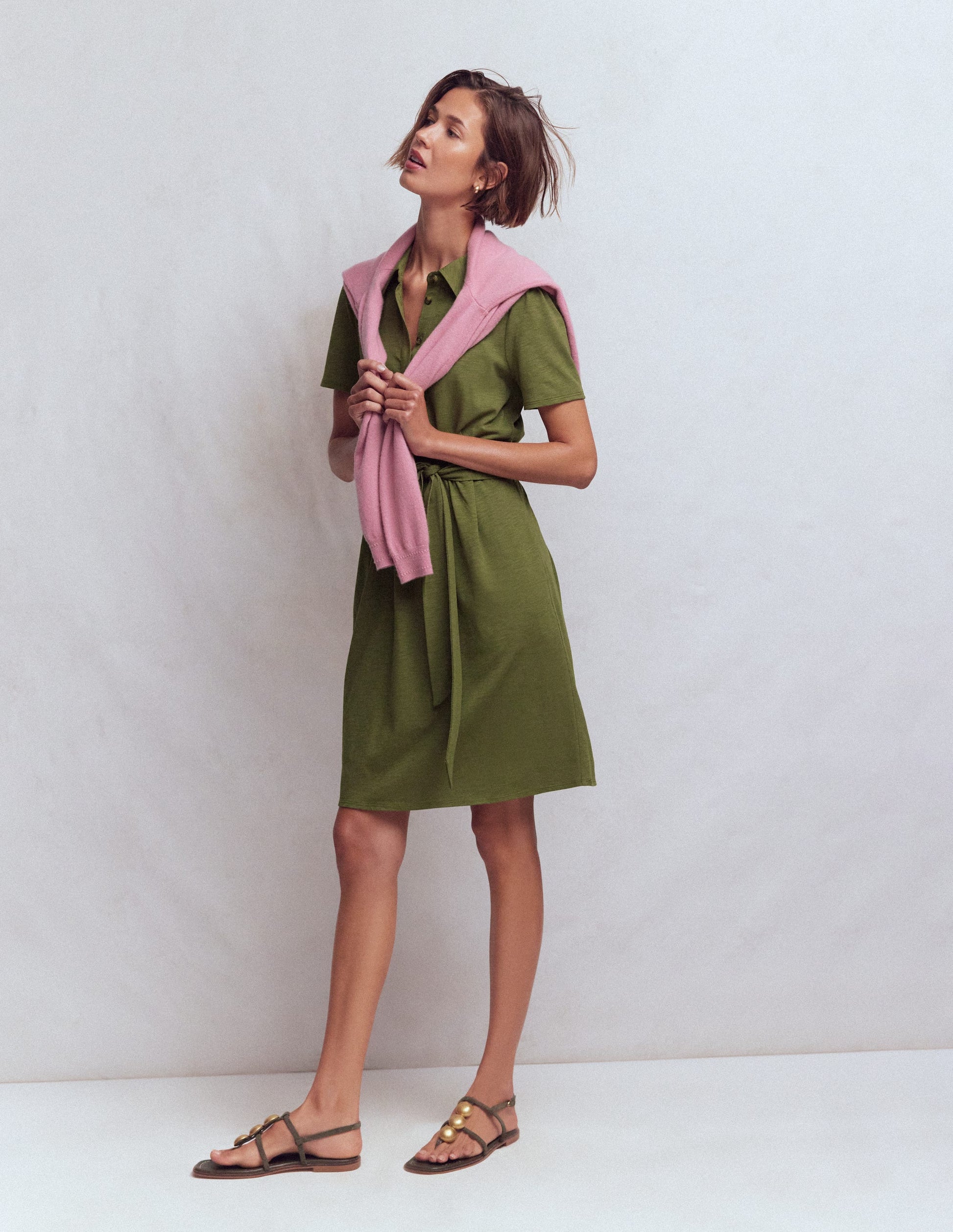 Patti Kurzes Jersey-Hemdblusenkleid-Waldgrün-4