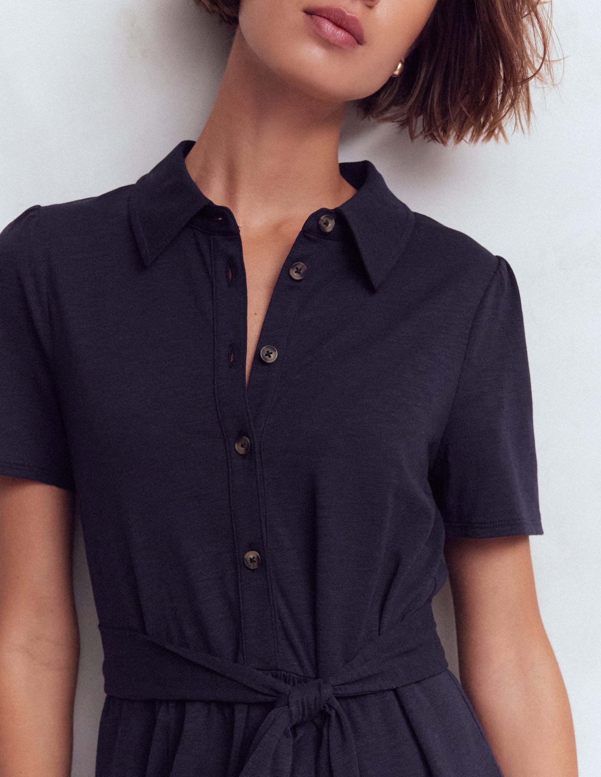 Patti Kurzes Jersey-Hemdblusenkleid-Marineblau-2