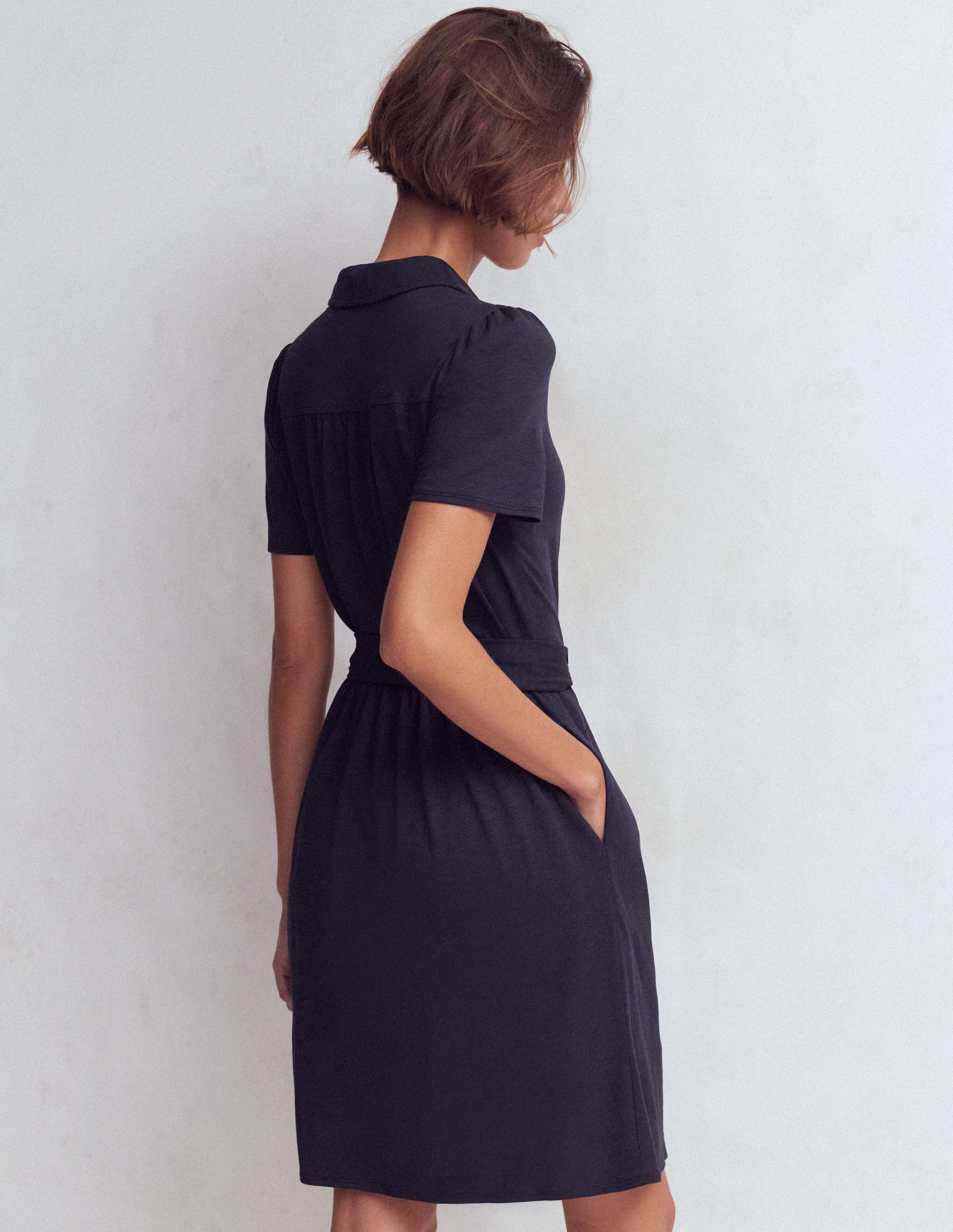 Patti Kurzes Jersey-Hemdblusenkleid-Marineblau-3