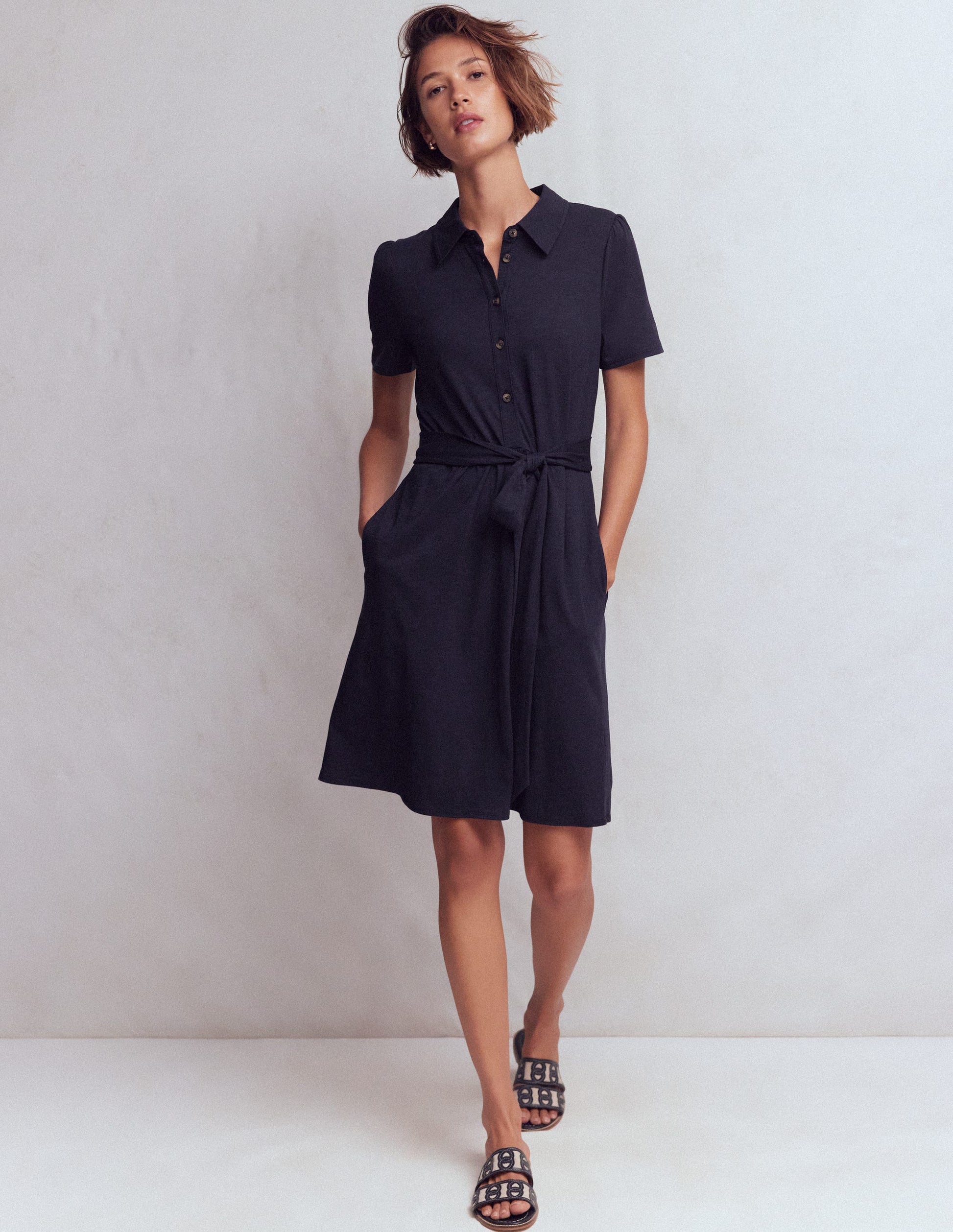 Patti Kurzes Jersey-Hemdblusenkleid-Marineblau-4