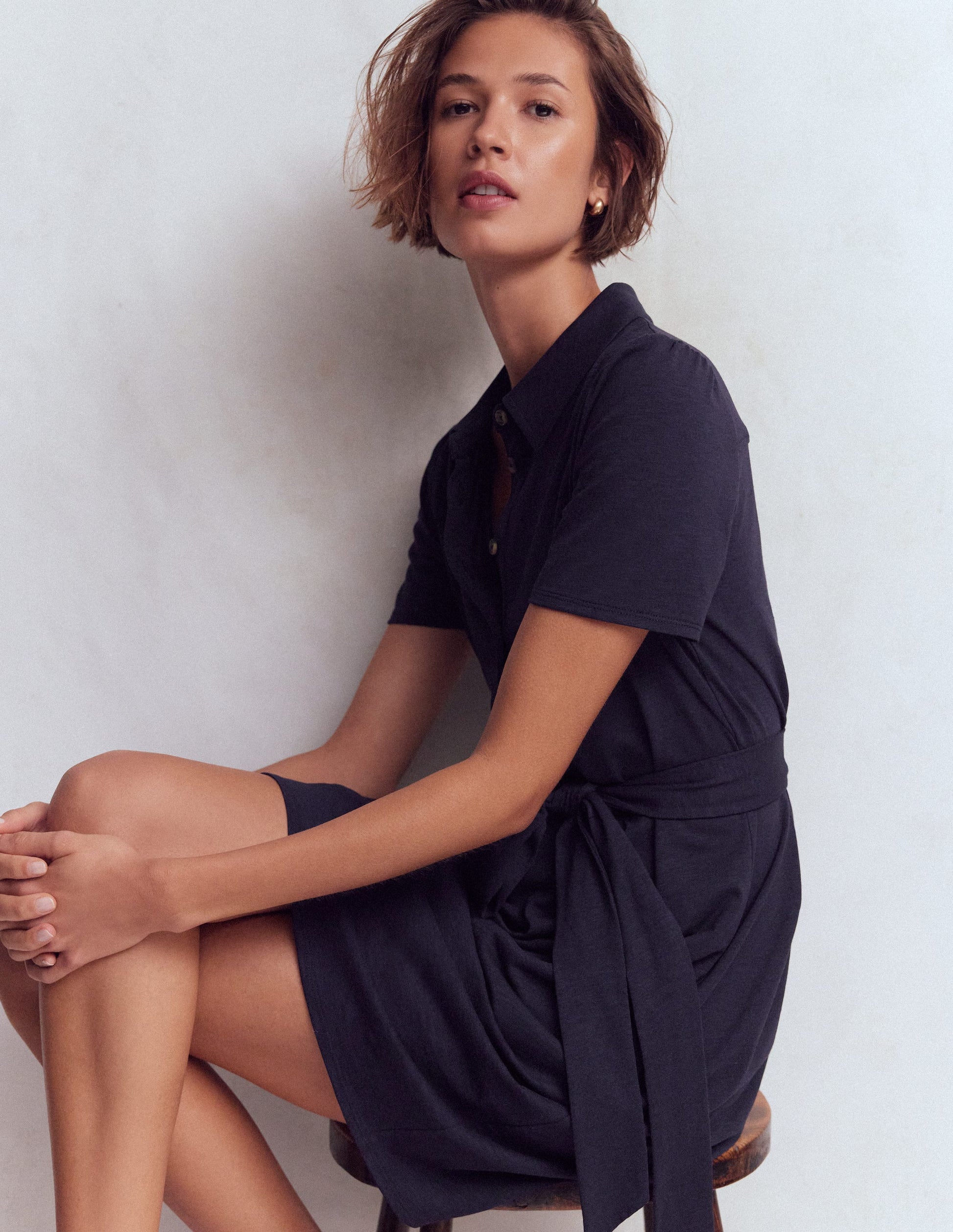 Patti Kurzes Jersey-Hemdblusenkleid-Marineblau-5