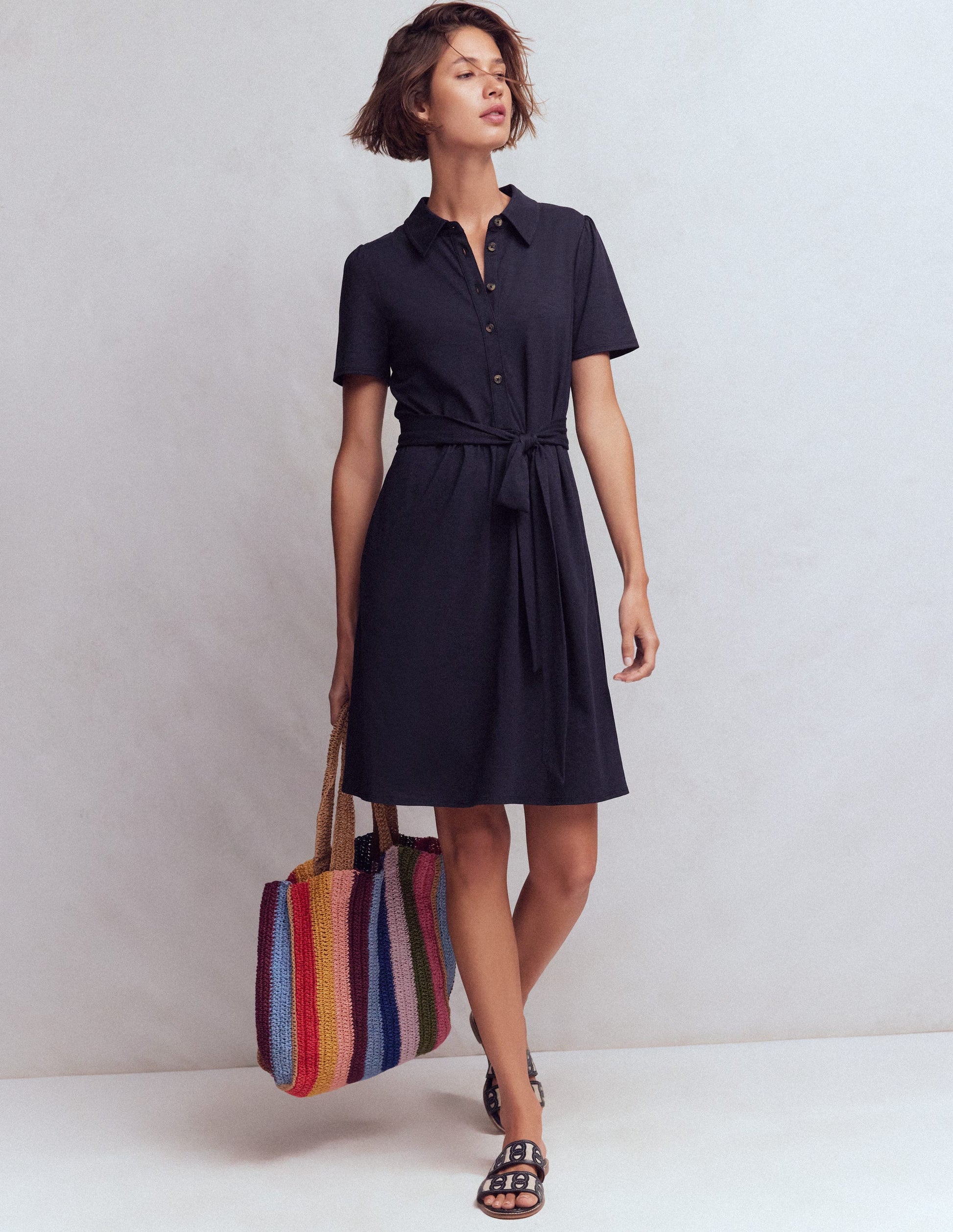 Patti Kurzes Jersey-Hemdblusenkleid-Marineblau-6