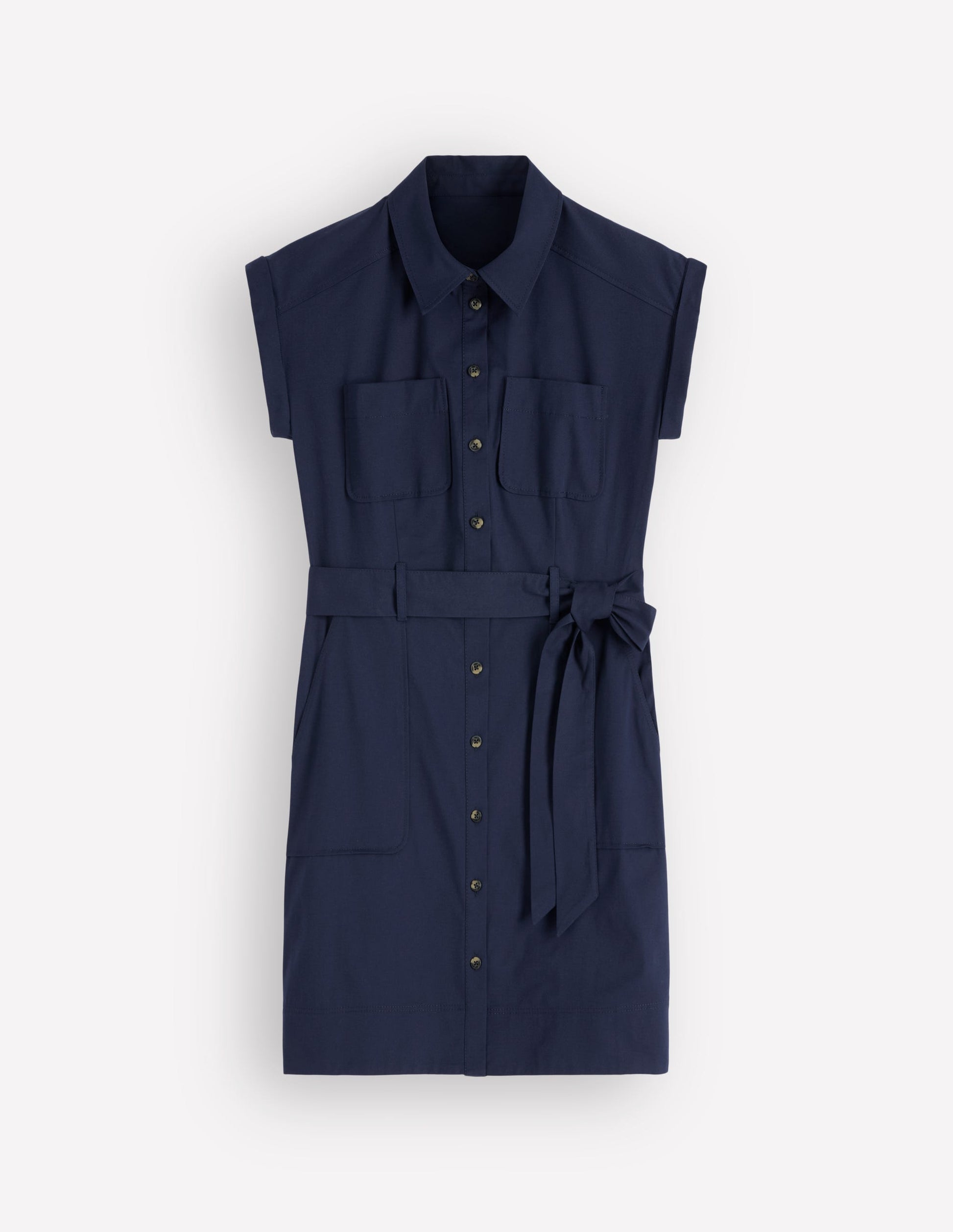 Kurzes Hemdblusenkleid mit Gürtel-Marineblau-5