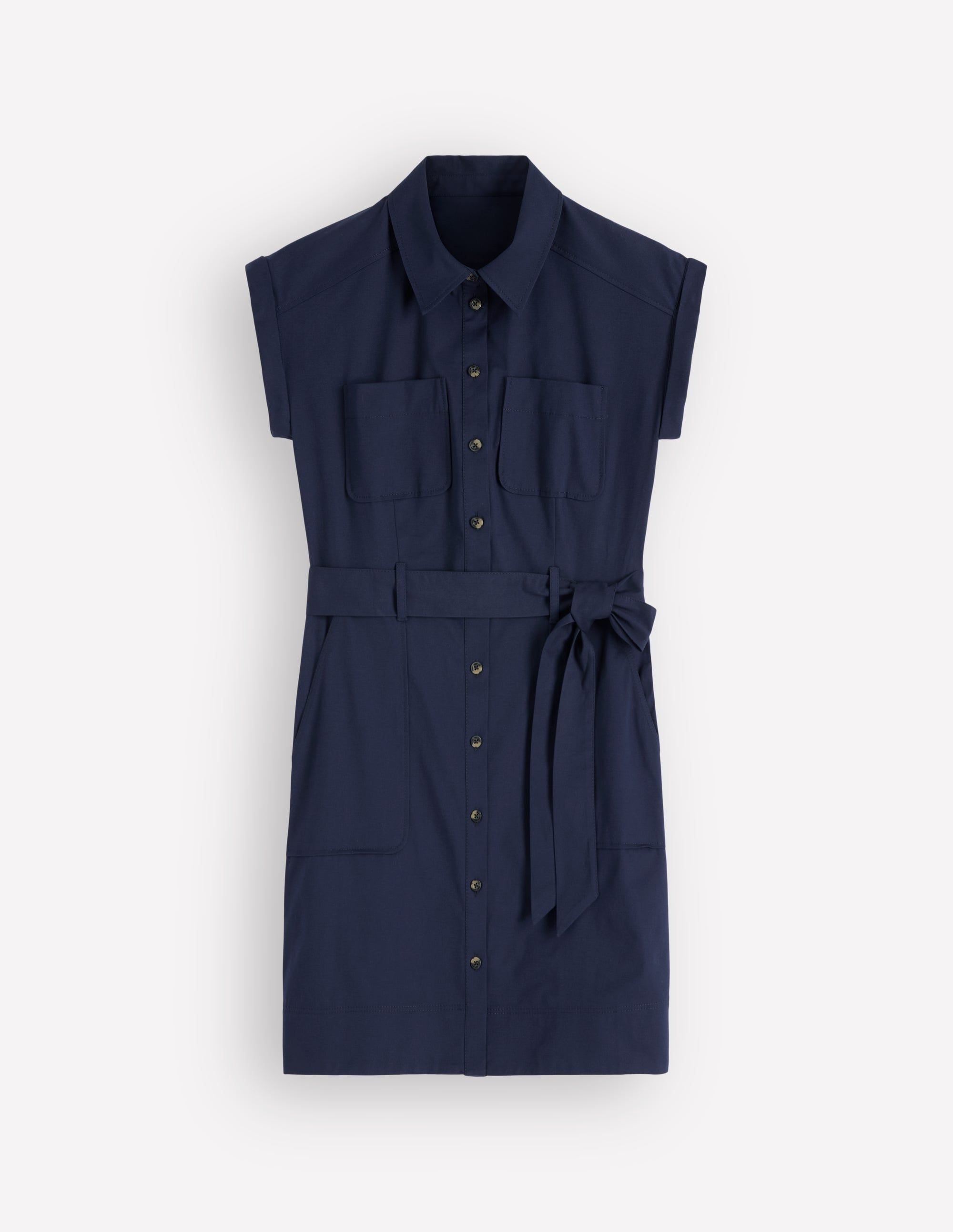 Kurzes Hemdblusenkleid mit Gürtel-Marineblau - Image 5