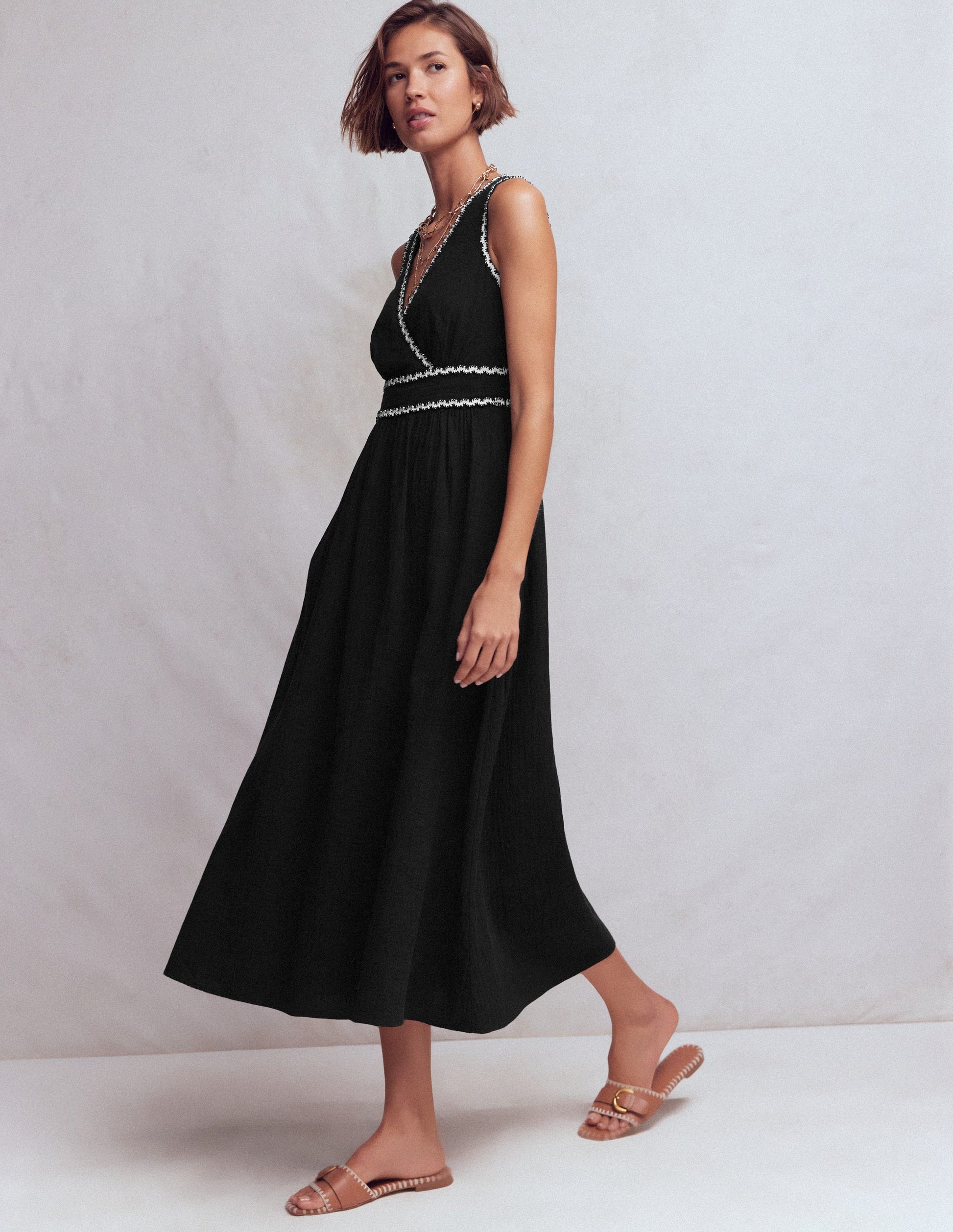 Lorna Doppeltuch-Kleid mit Besatz-Schwarz Naturweiß-4