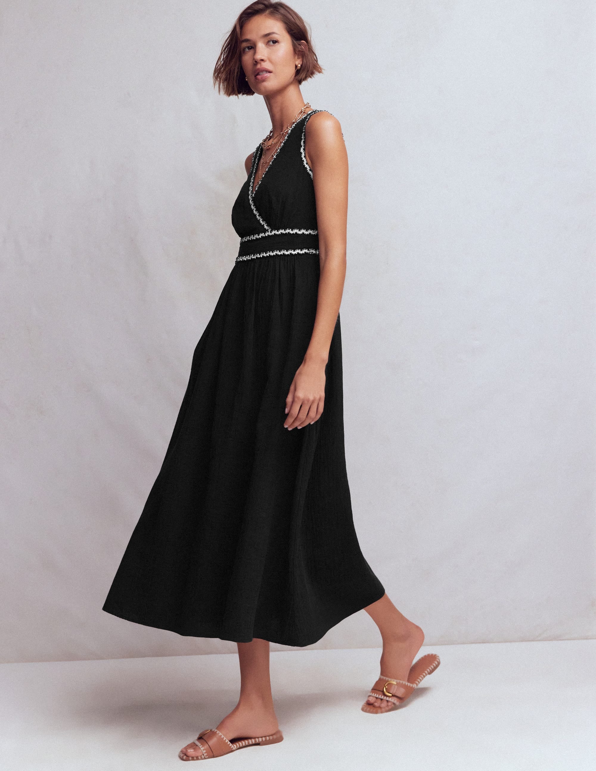 Lorna Doppeltuch-Kleid mit Besatz-Schwarz Naturweiß - Image 4