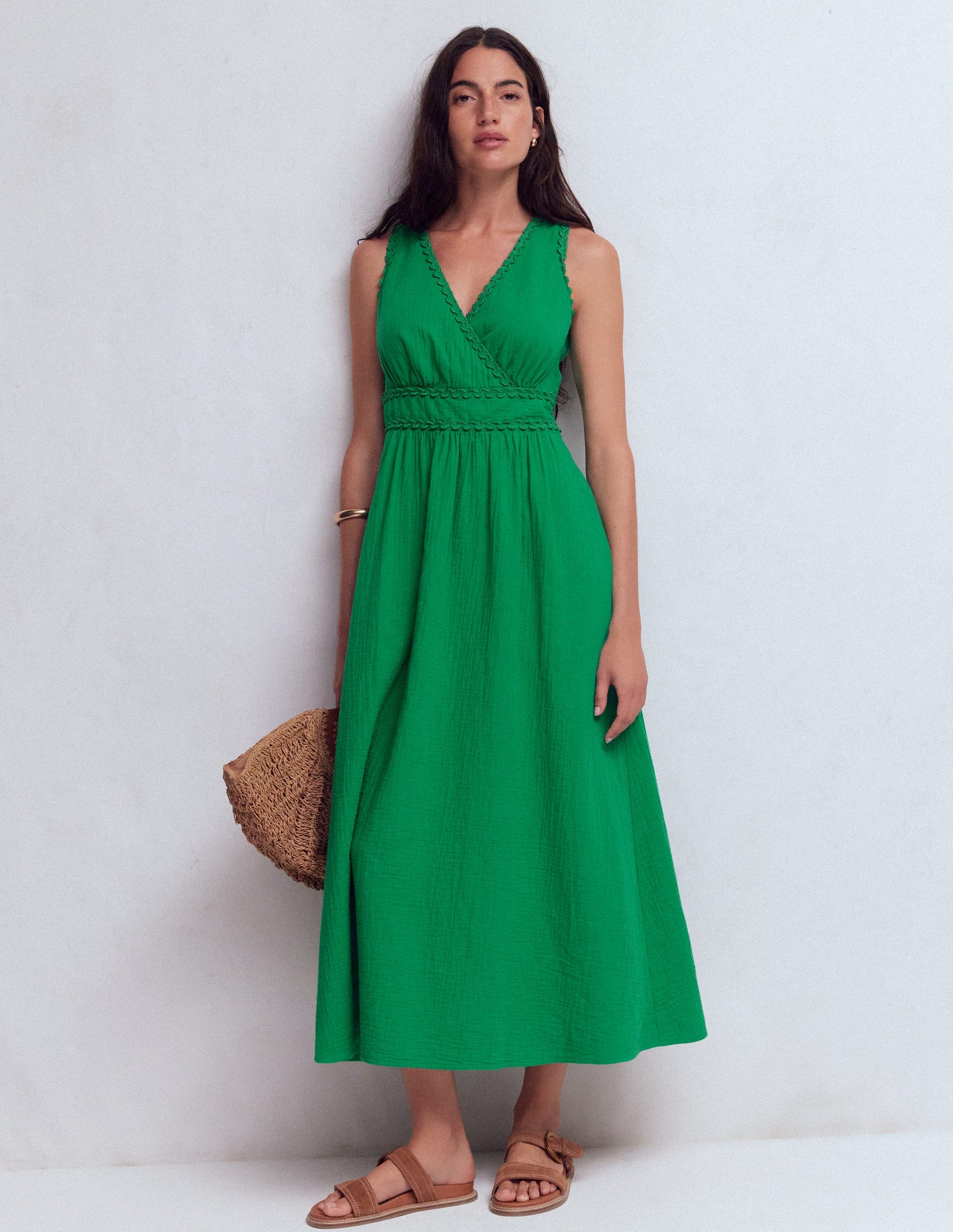 Lorna Doppeltuch-Kleid mit Besatz-Grünes Tamburin-1