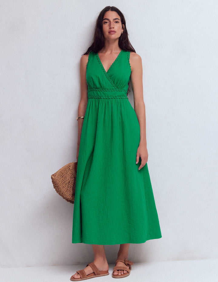 Lorna Doppeltuch-Kleid mit Besatz-Grünes Tamburin