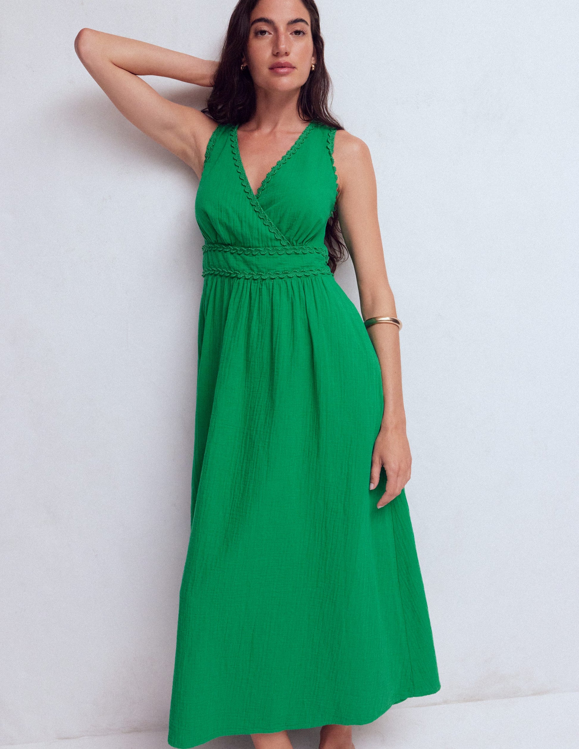 Lorna Doppeltuch-Kleid mit Besatz-Grünes Tamburin-5