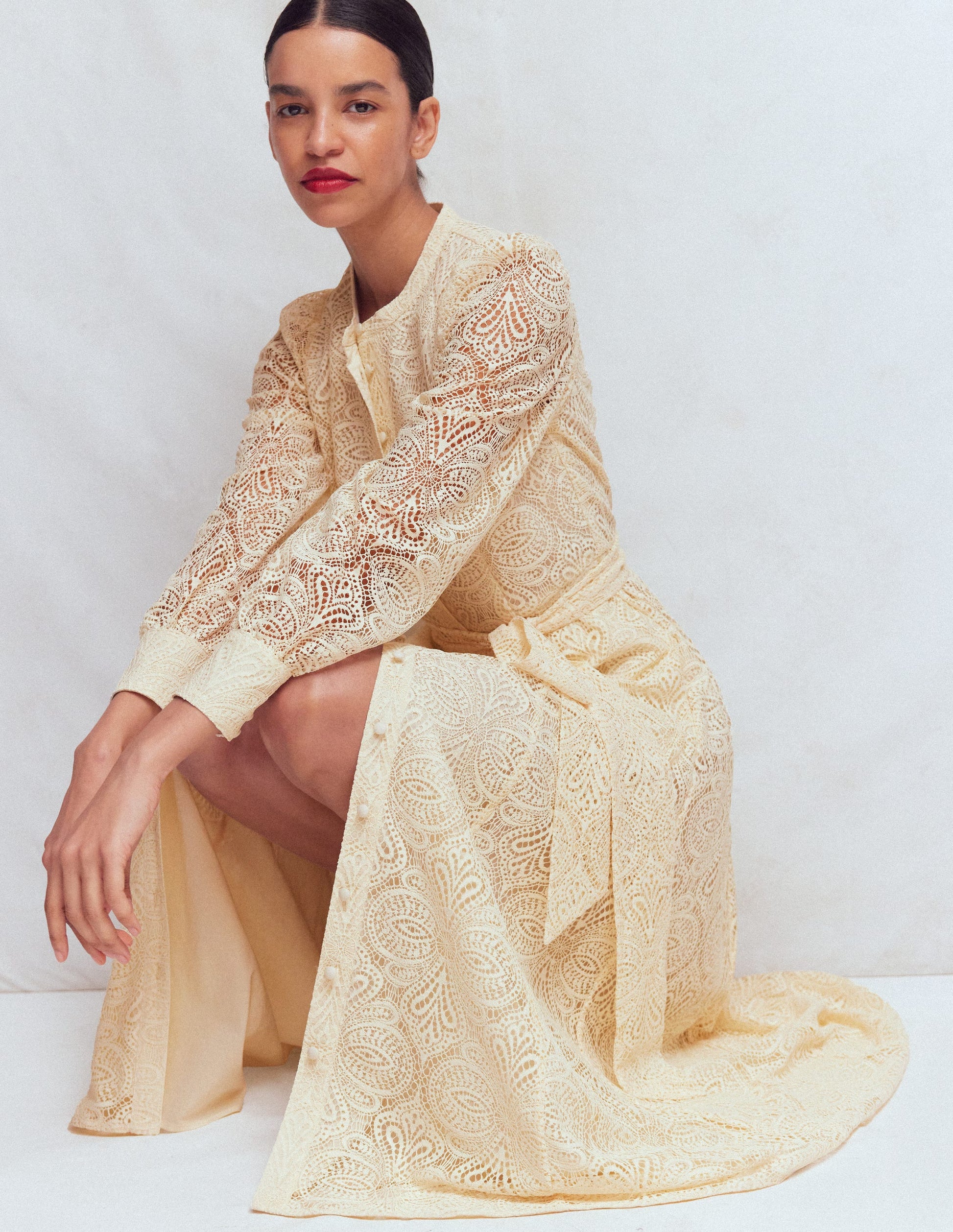 Robe à manches blousantes en dentelle-Dentelle ivoire-4