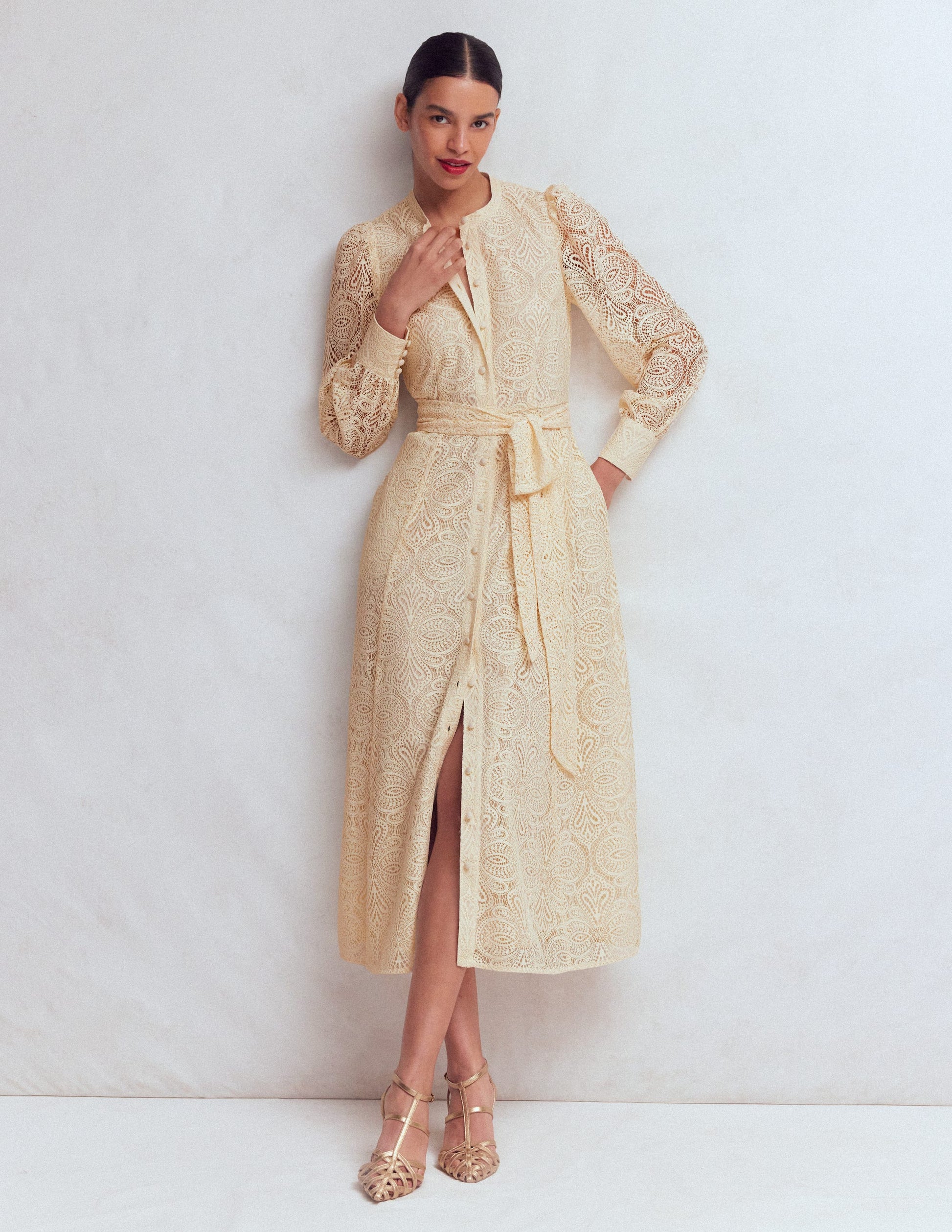 Robe à manches blousantes en dentelle-Dentelle ivoire-7