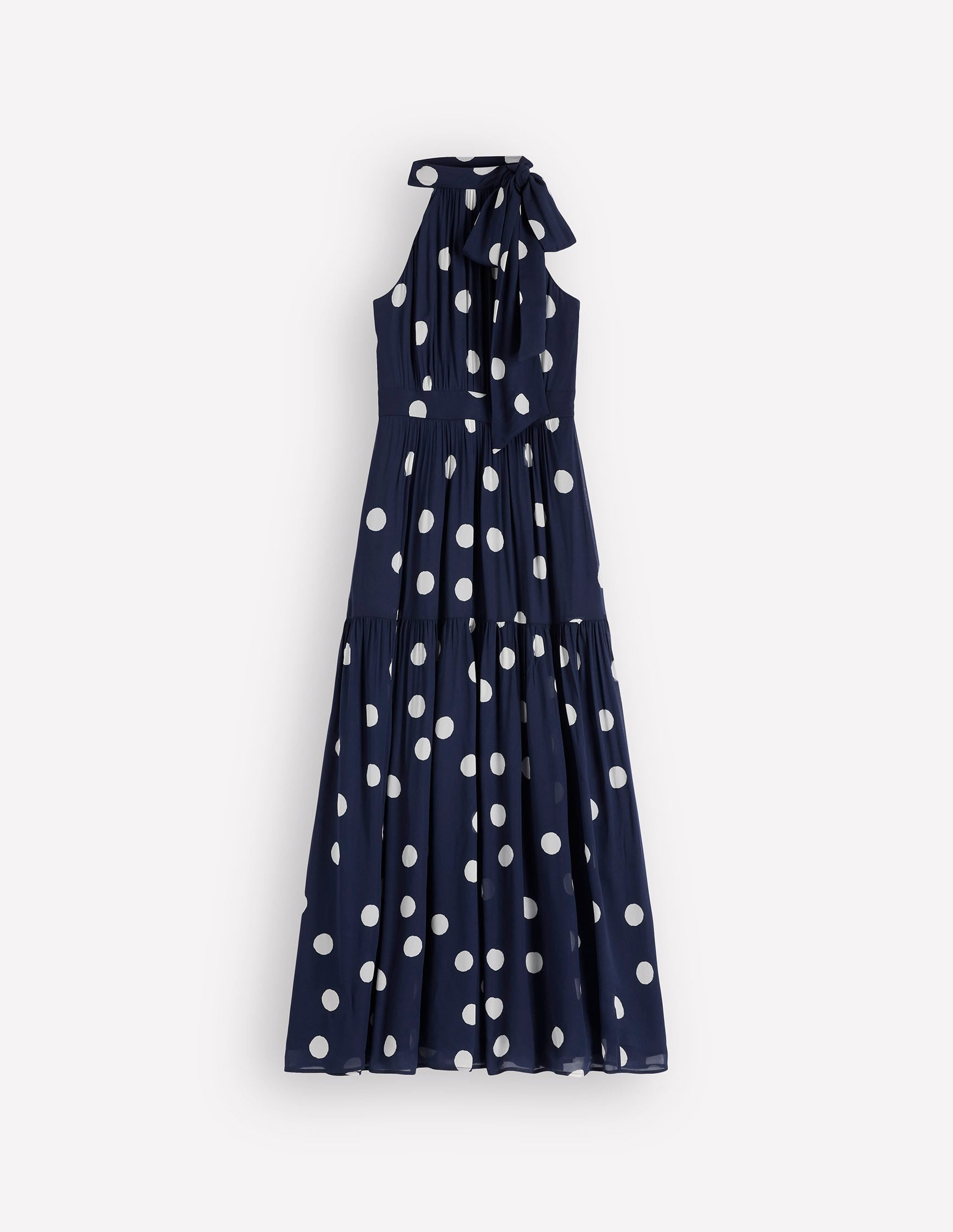 Roisin Maxikleid mit Bindeband am Ausschnitt-Marineblau Gemalte Tupfen - Image 6