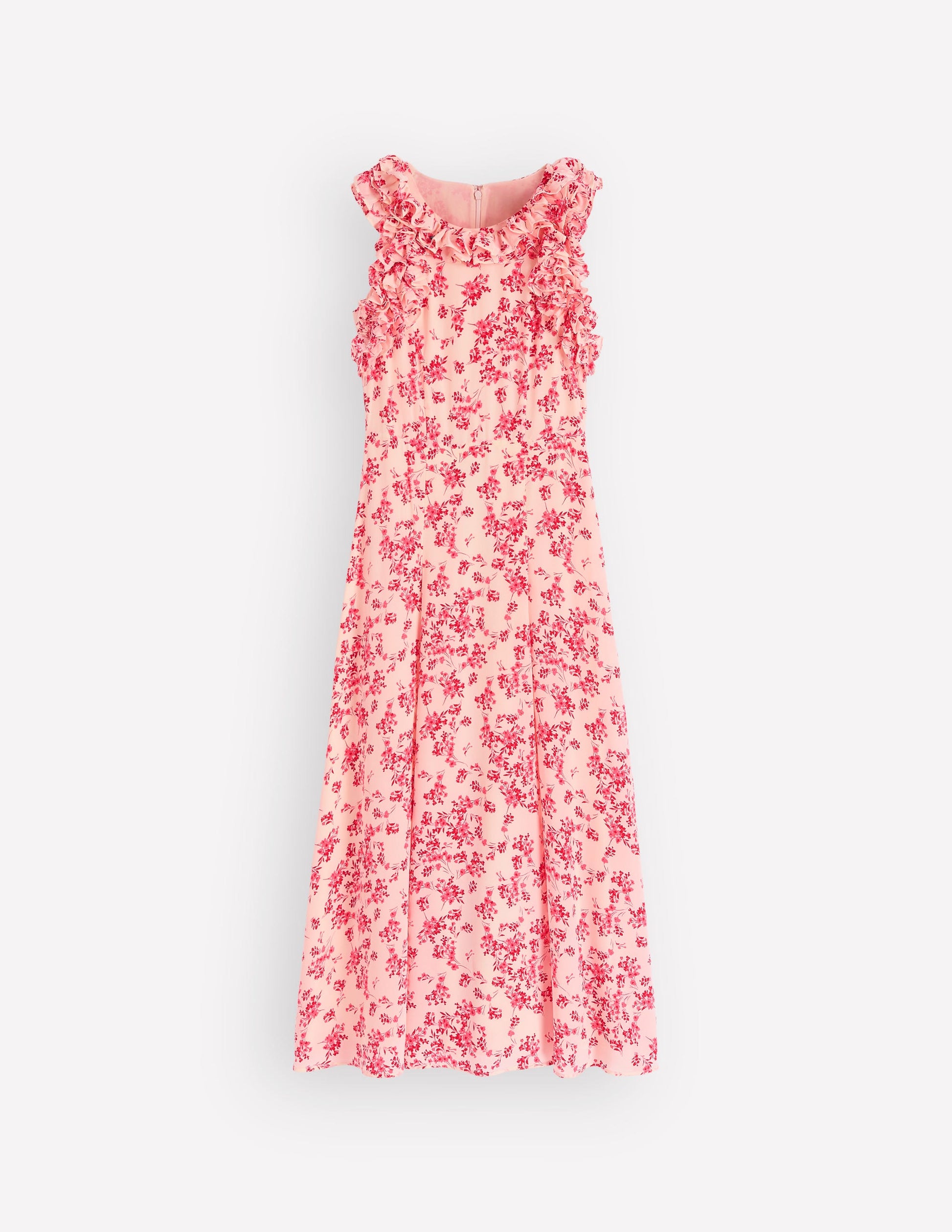 Midi-Seidenkleid mit Rüschen-Rosa Blütenpracht Monochrom-9