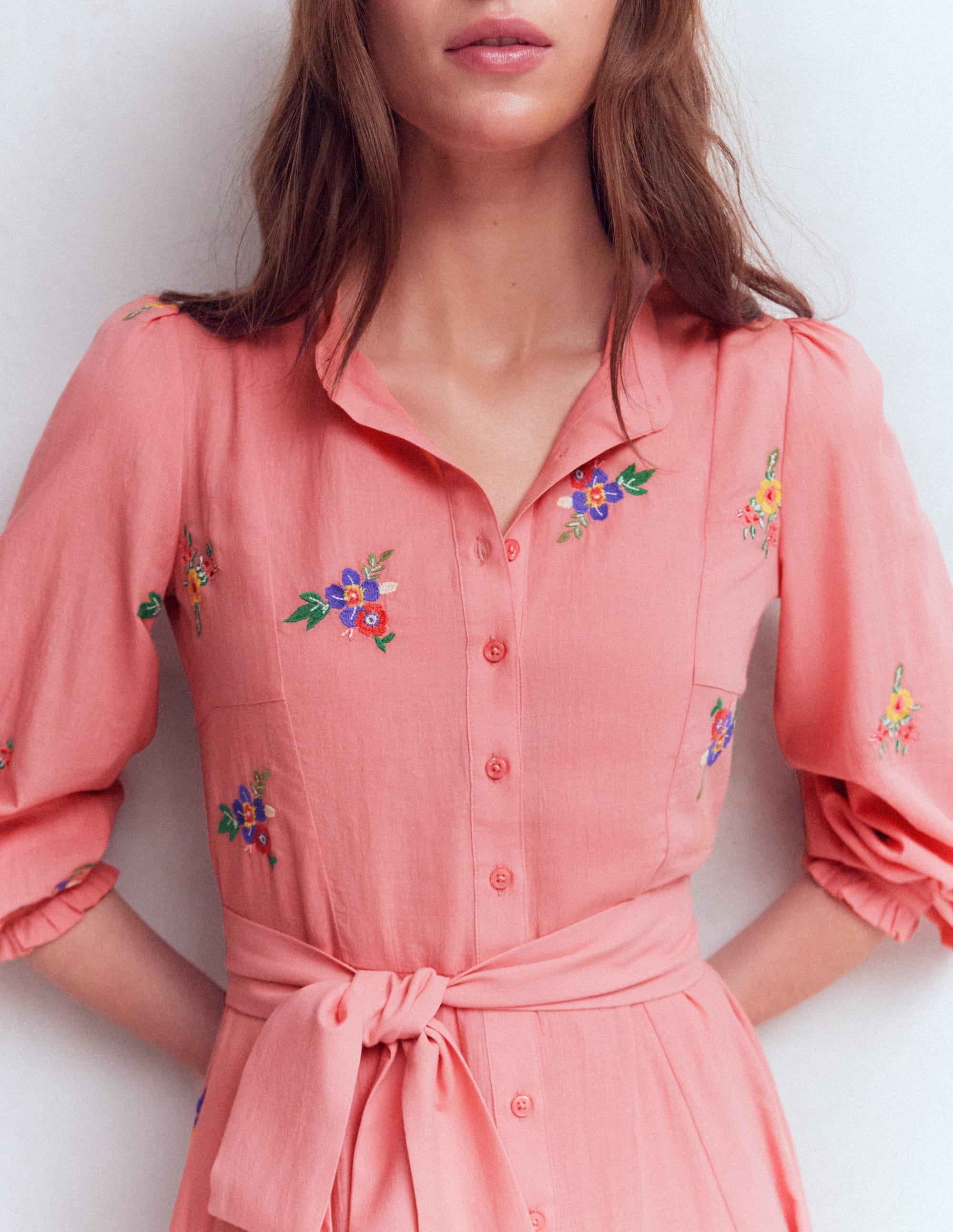 Embroidered Shirt Dress-Pink Embroidery - Image 2