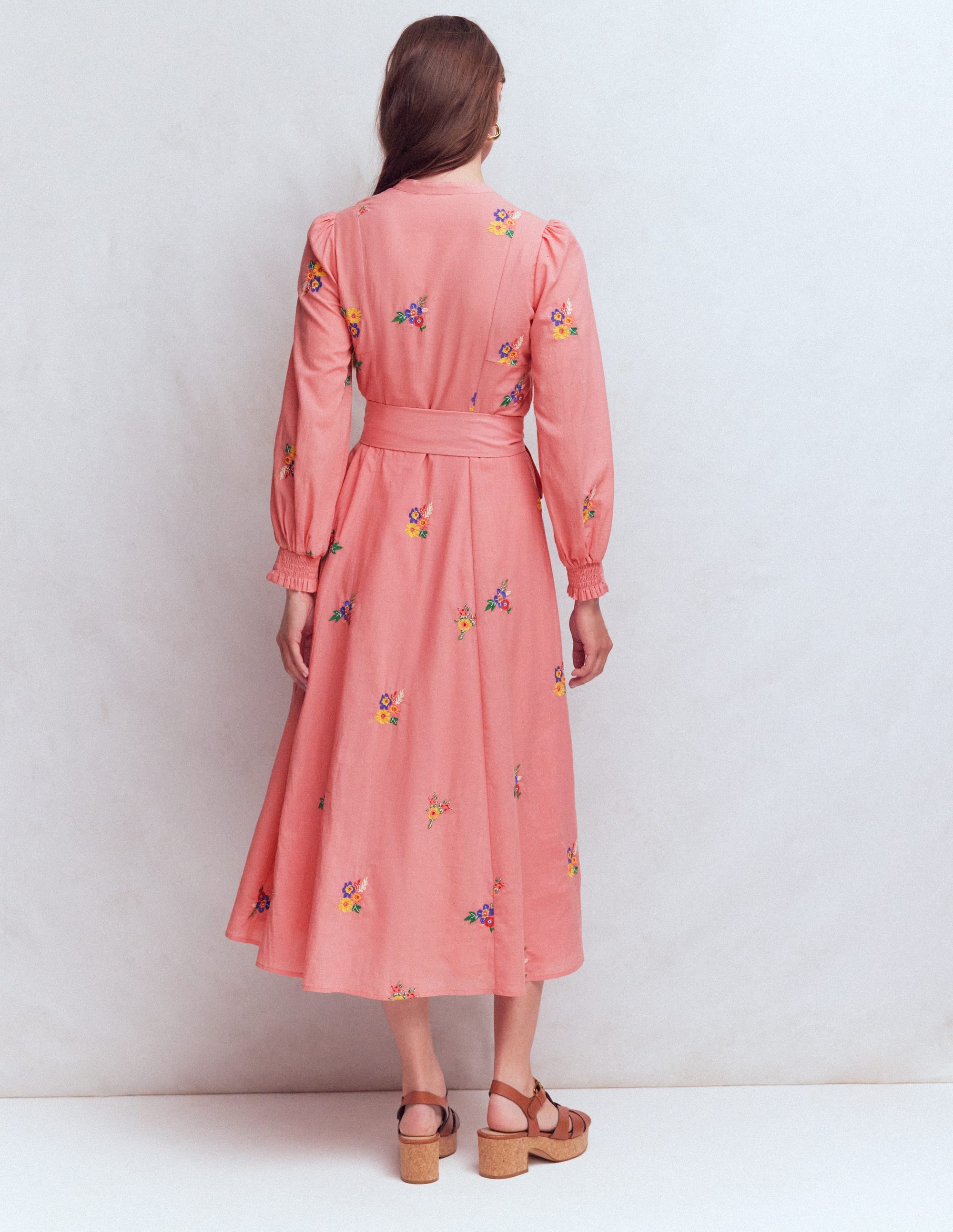 Embroidered Shirt Dress-Pink Embroidery - Image 3