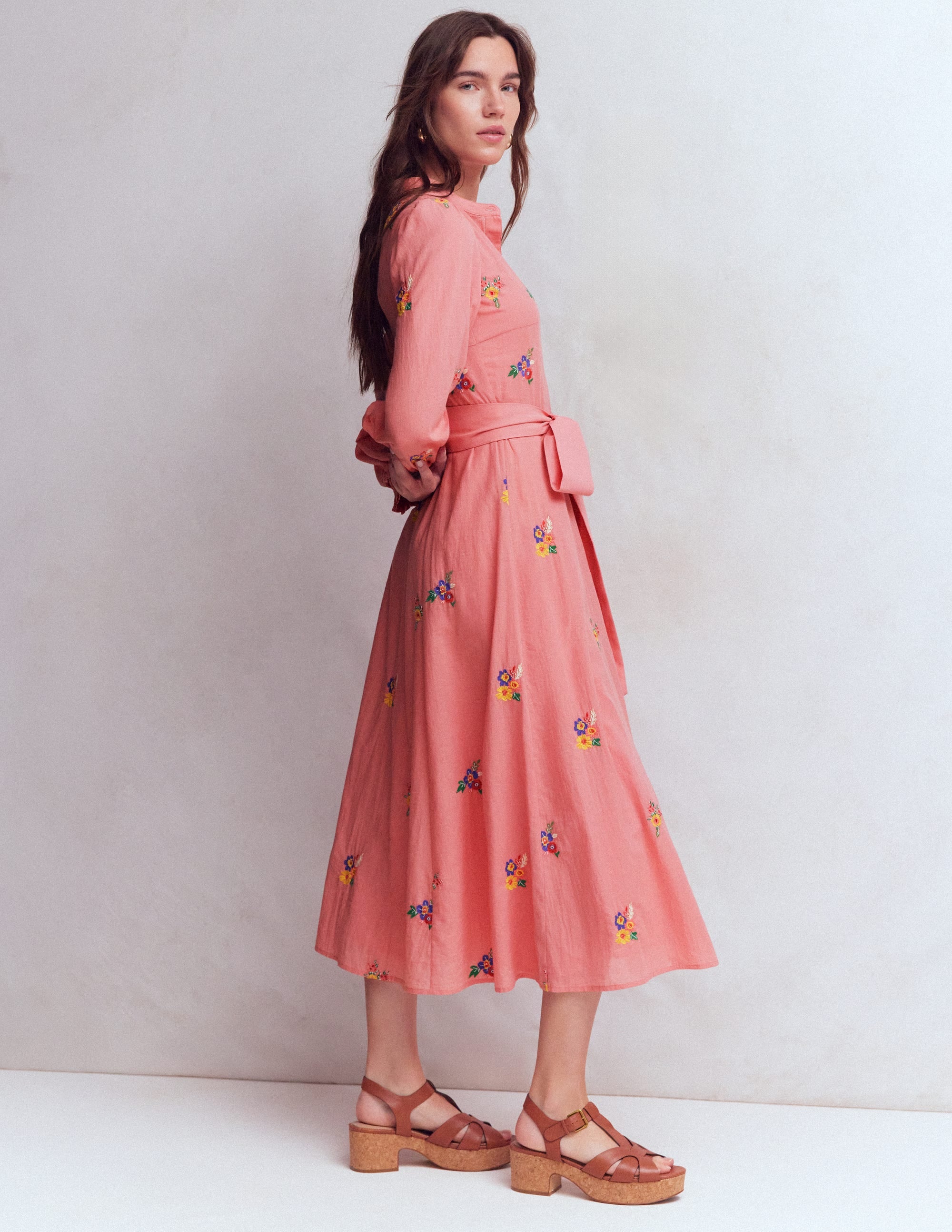 Embroidered Shirt Dress-Pink Embroidery - Image 5
