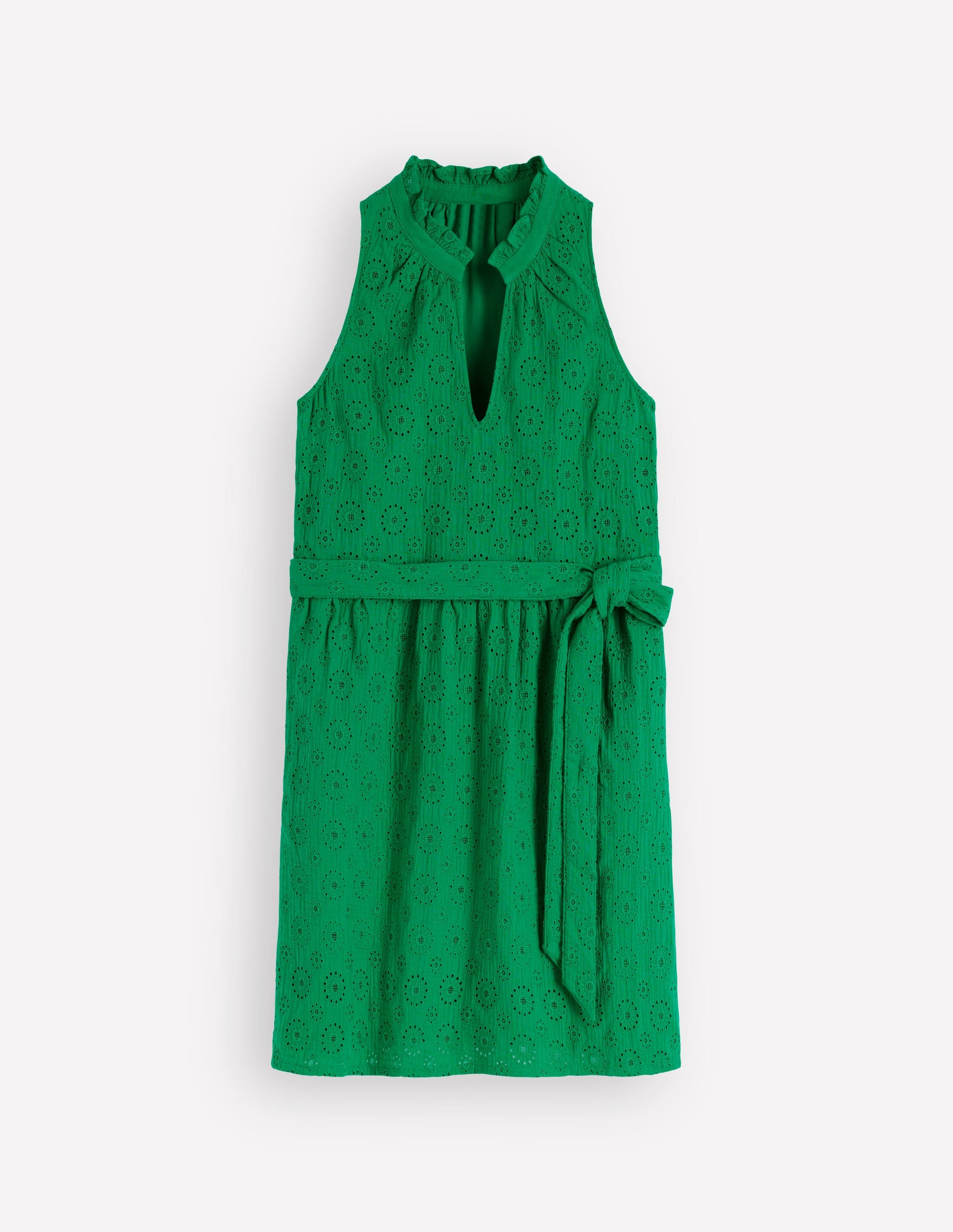 Viv Kurzes Doppeltuch-Kleid-Highland-Grün Lochstickerei-5