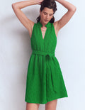 Robe courte Viv double-étoffe-Broderie anglaise vert des Highlands