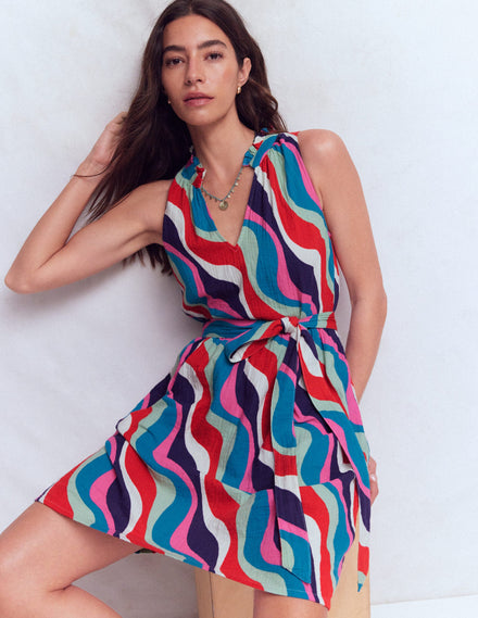 Viv Kurzes Doppeltuch-Kleid-Wellenmuster