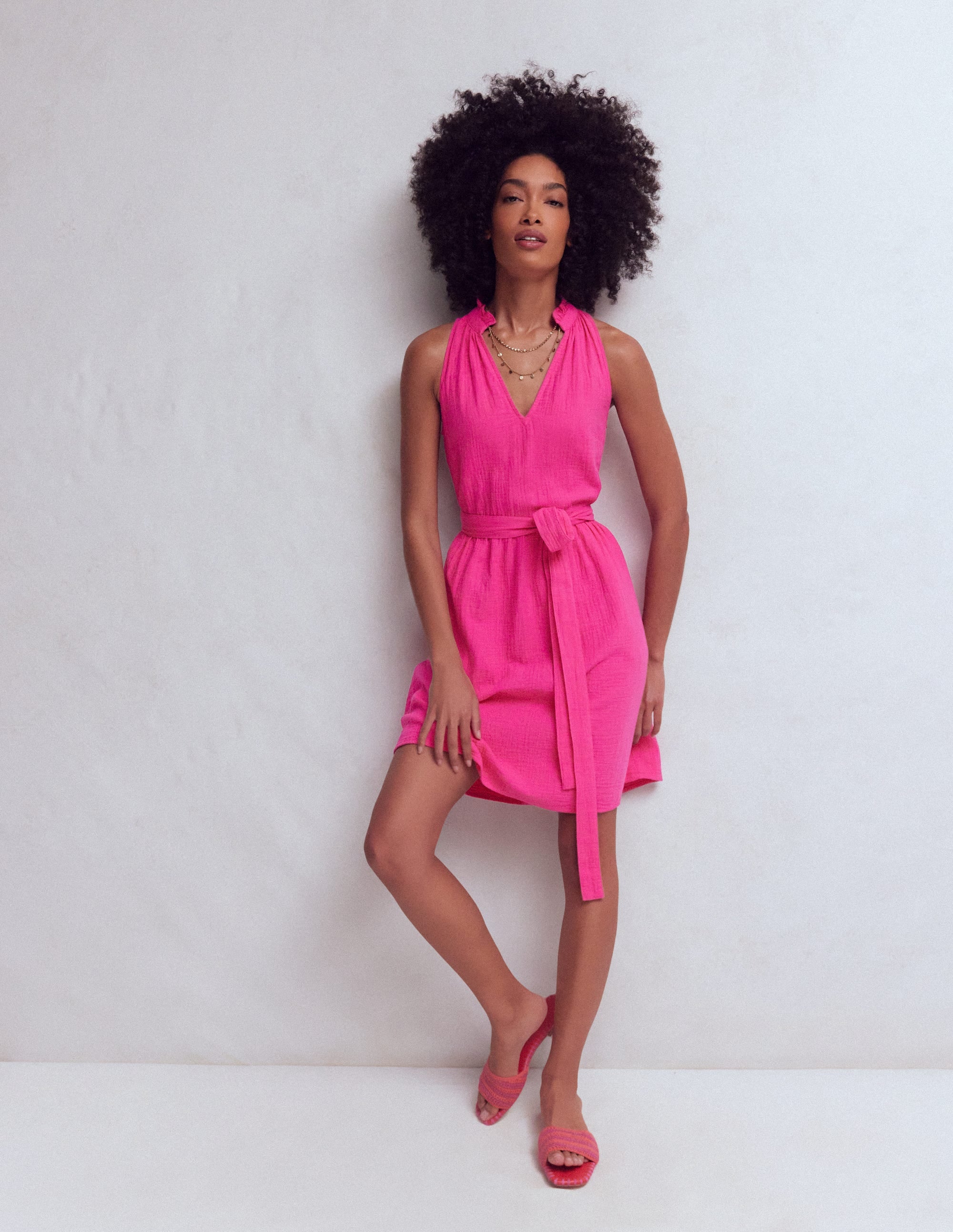 Viv Double Cloth Short Dress - Pink Peony | Boden EU