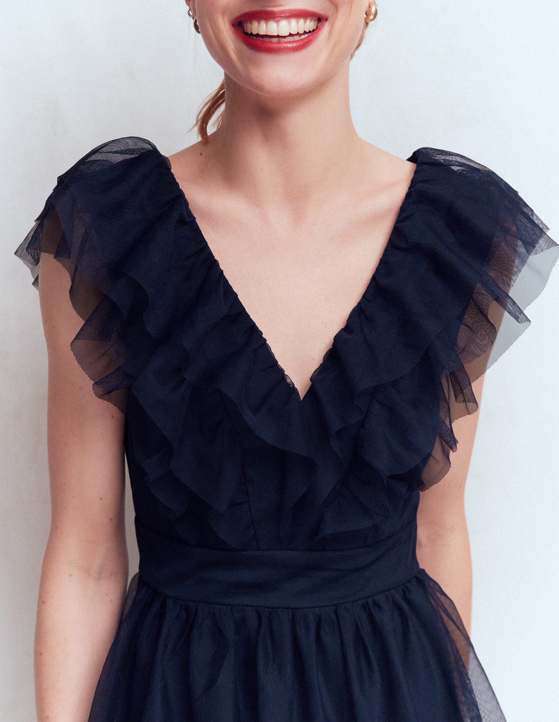 Gestuftes Tüllkleid mit Rüschen-Marineblau-2