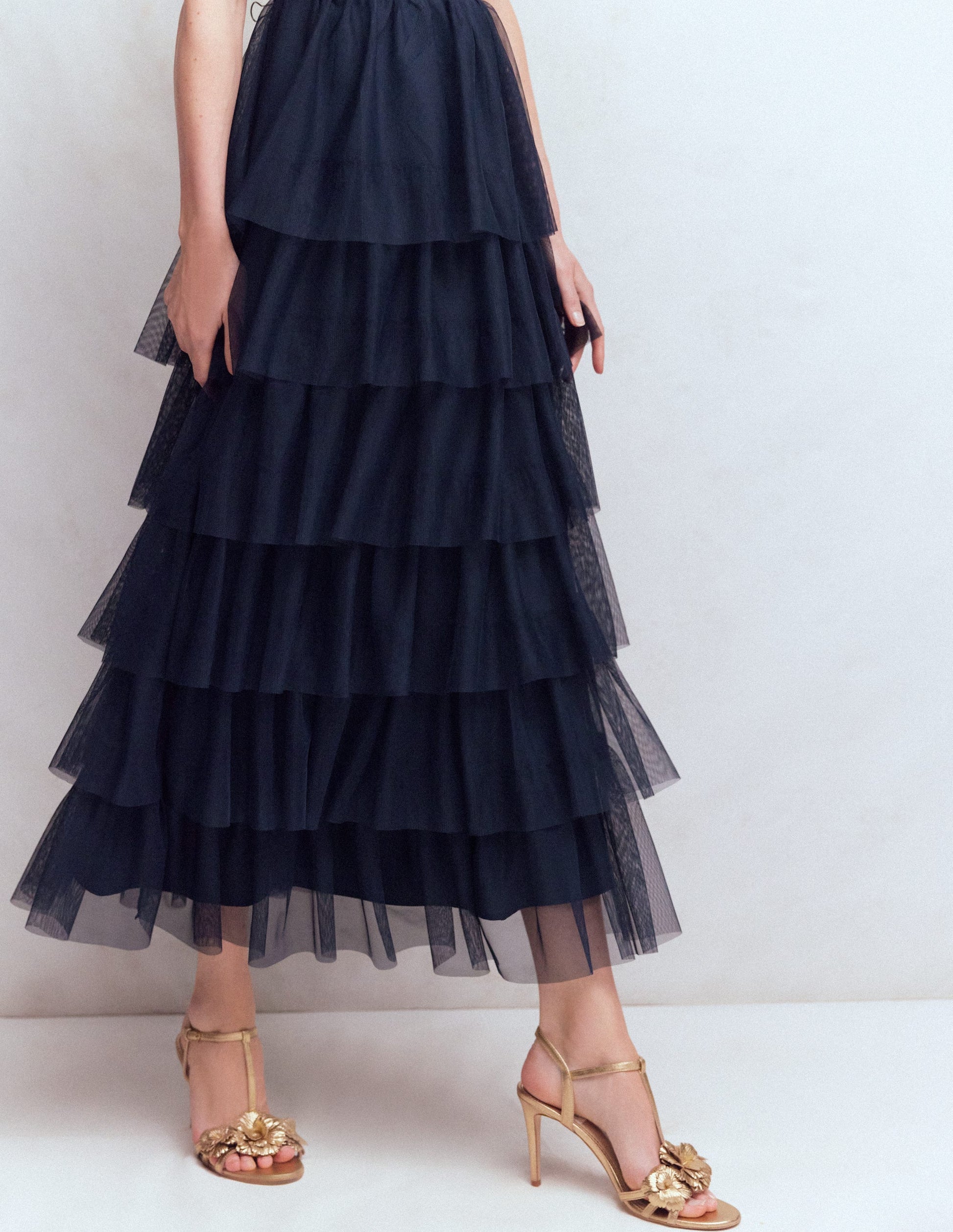 Gestuftes Tüllkleid mit Rüschen-Marineblau-4