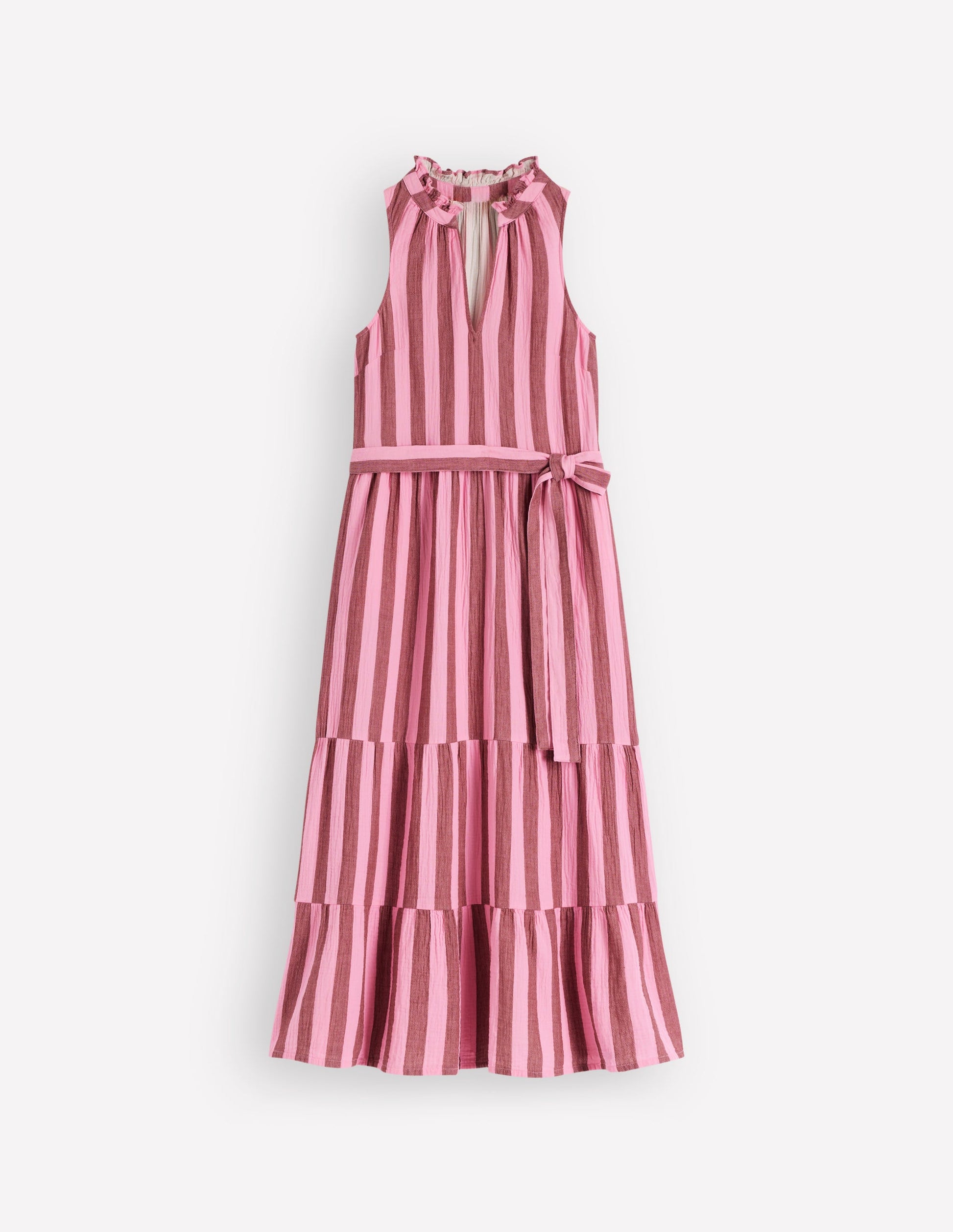 Viv Doppeltuch-Maxikleid-Braun Rosa Streifen-9