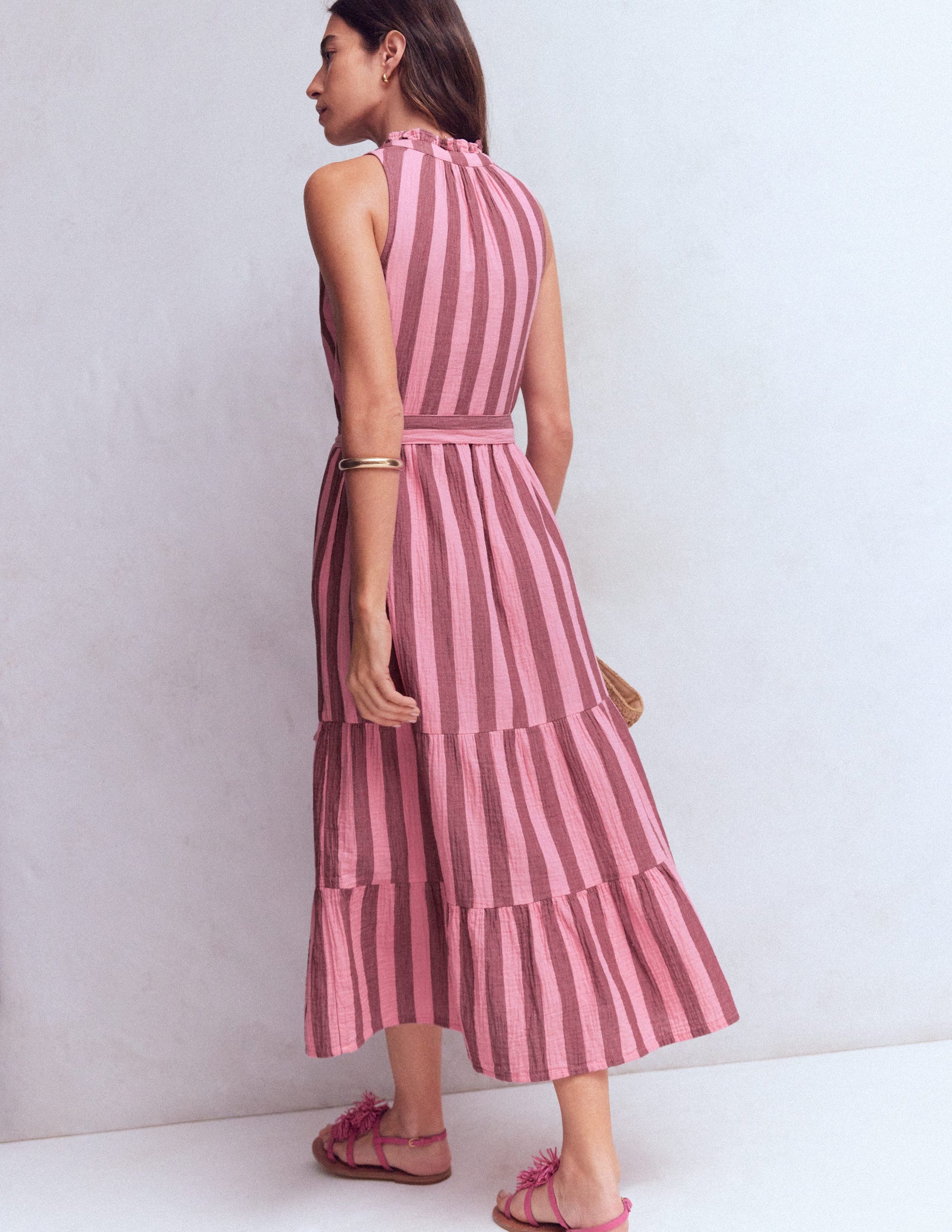 Viv Doppeltuch-Maxikleid-Braun Rosa Streifen-4