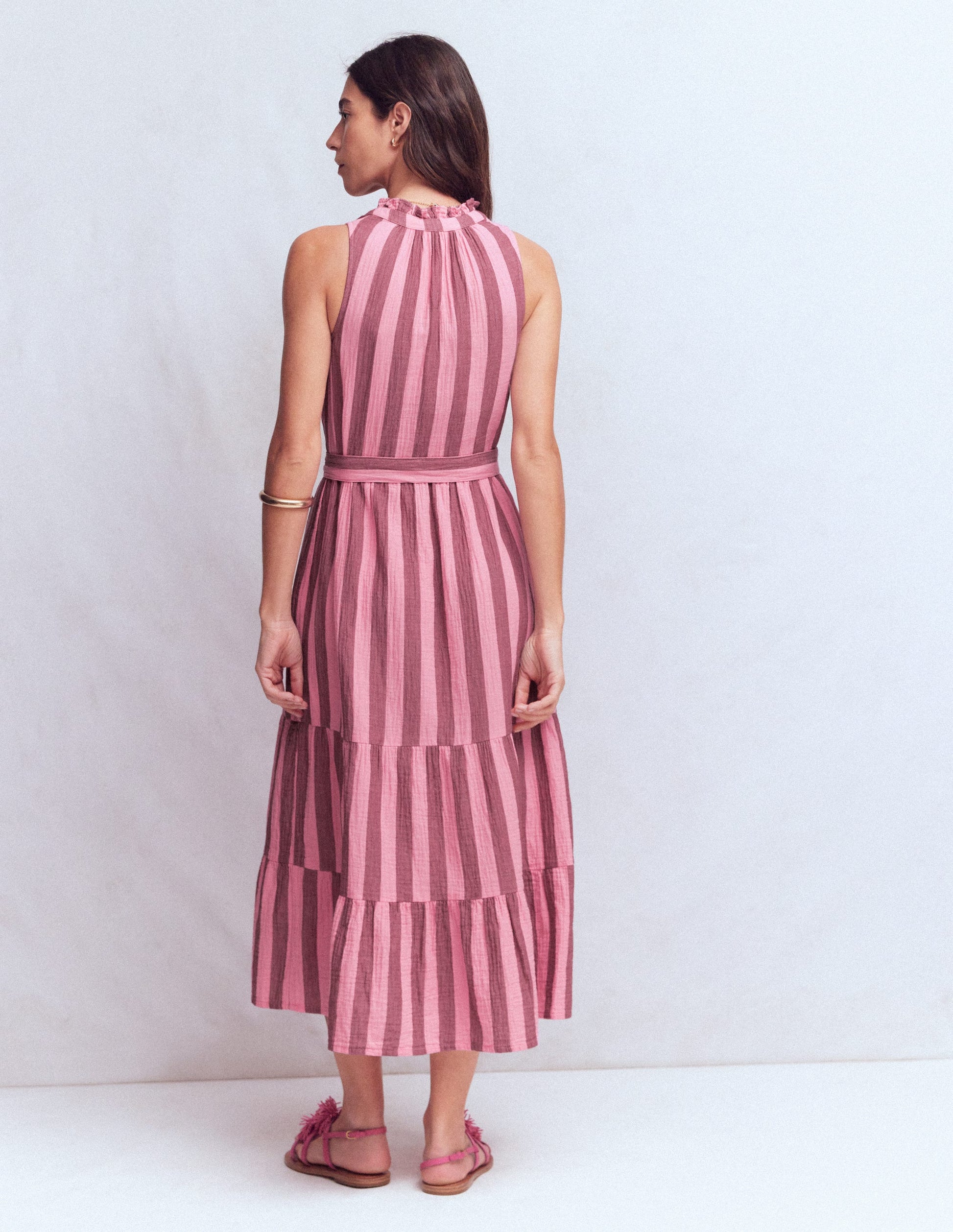 Viv Doppeltuch-Maxikleid-Braun Rosa Streifen-8