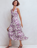 Tiered Sleeveless Dress-Purple Daisy Stems