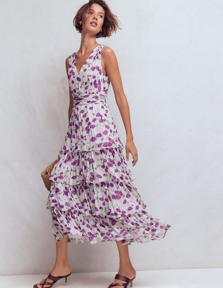 Gestuftes, ärmelloses Kleid-Violetter Löwenzahn