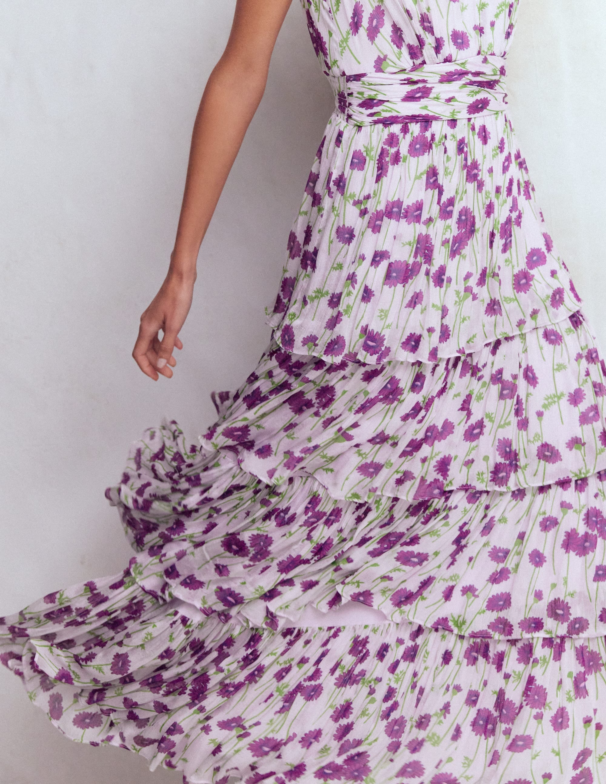 Tiered Sleeveless Dress-Purple Daisy Stems - Image 2
