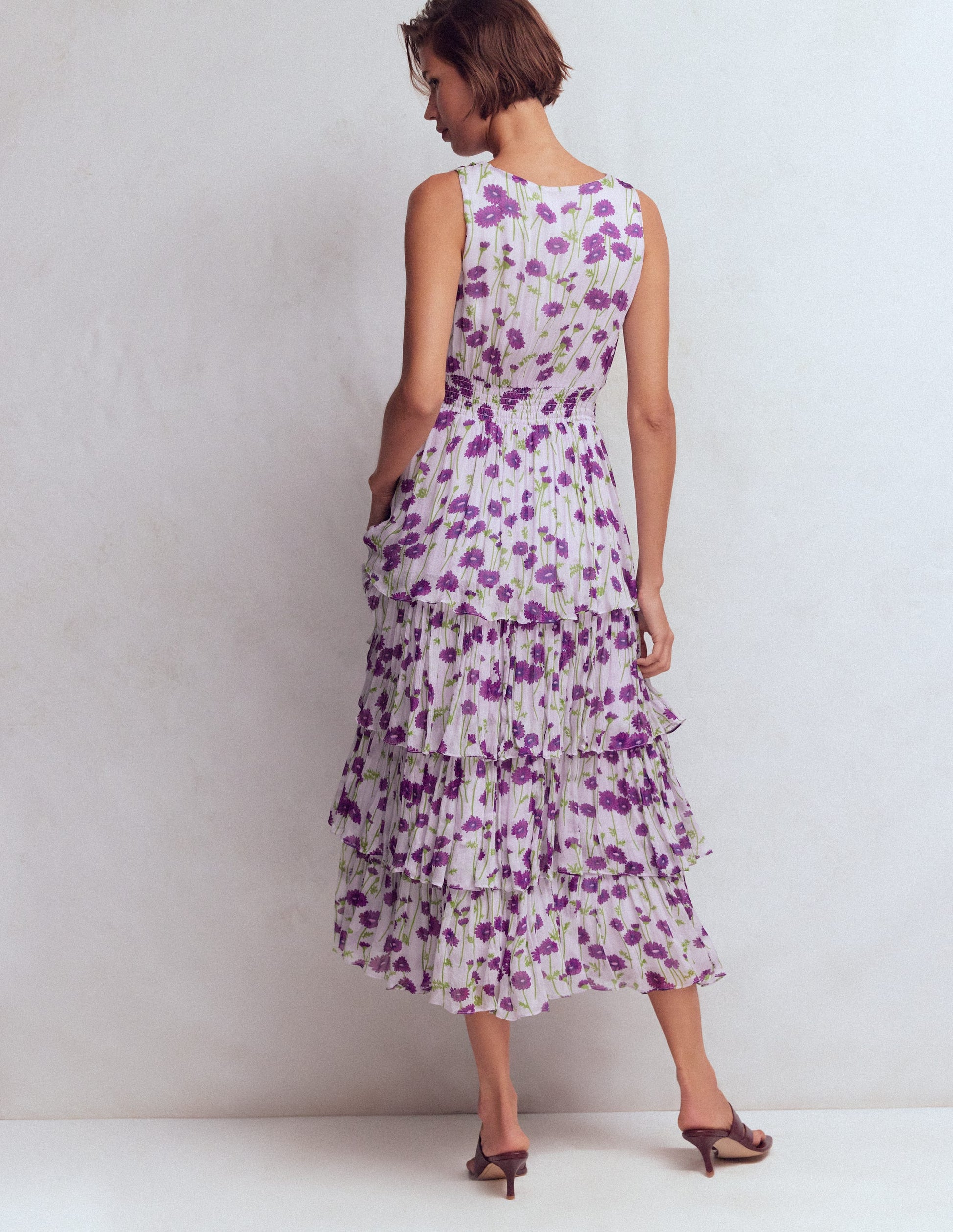 Tiered Sleeveless Dress-Purple Daisy Stems-3