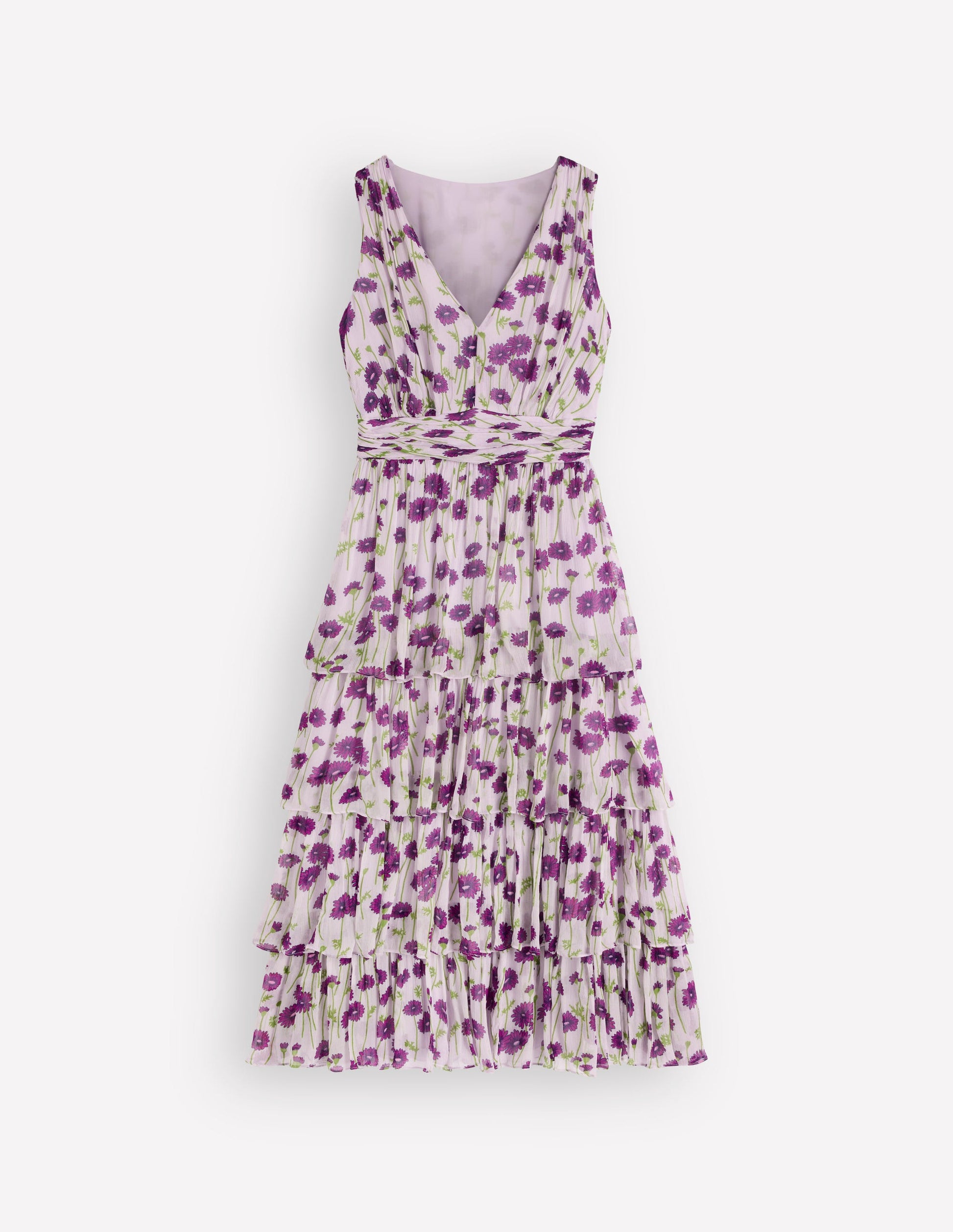 Tiered Sleeveless Dress-Purple Daisy Stems-7