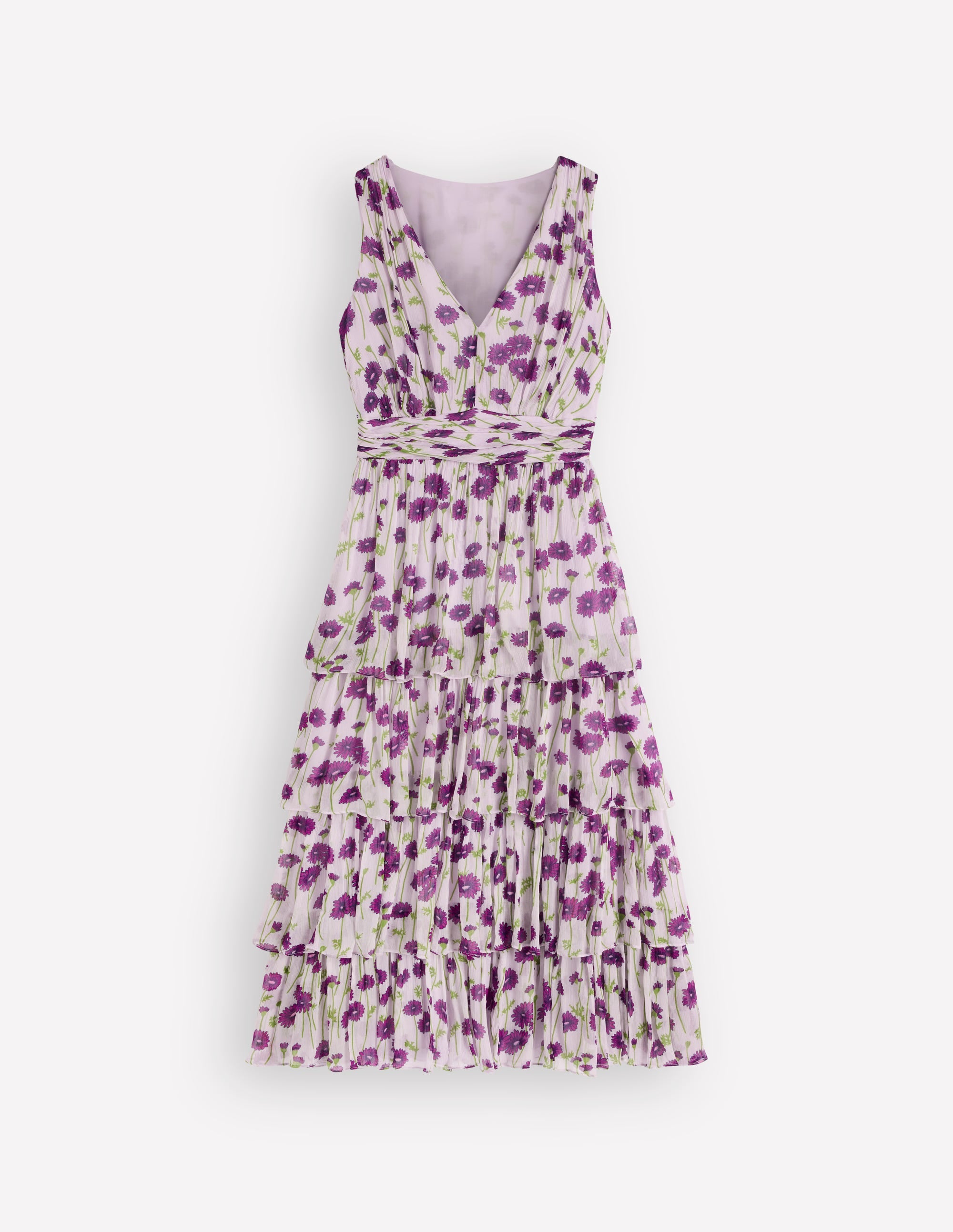 Tiered Sleeveless Dress-Purple Daisy Stems - Image 7