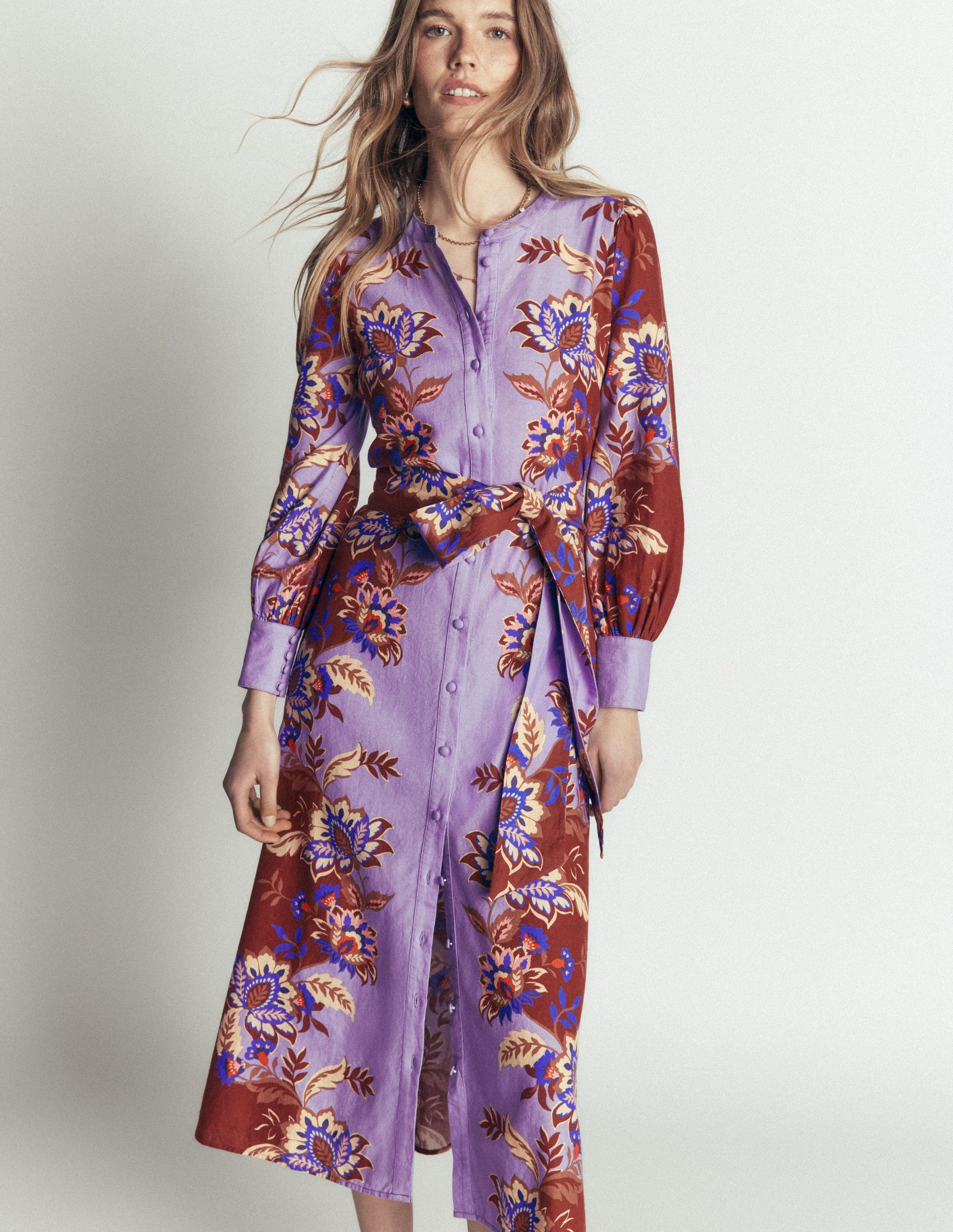 Robe de cérémonie à manches blousantes-Motif Super Bloom multi-1