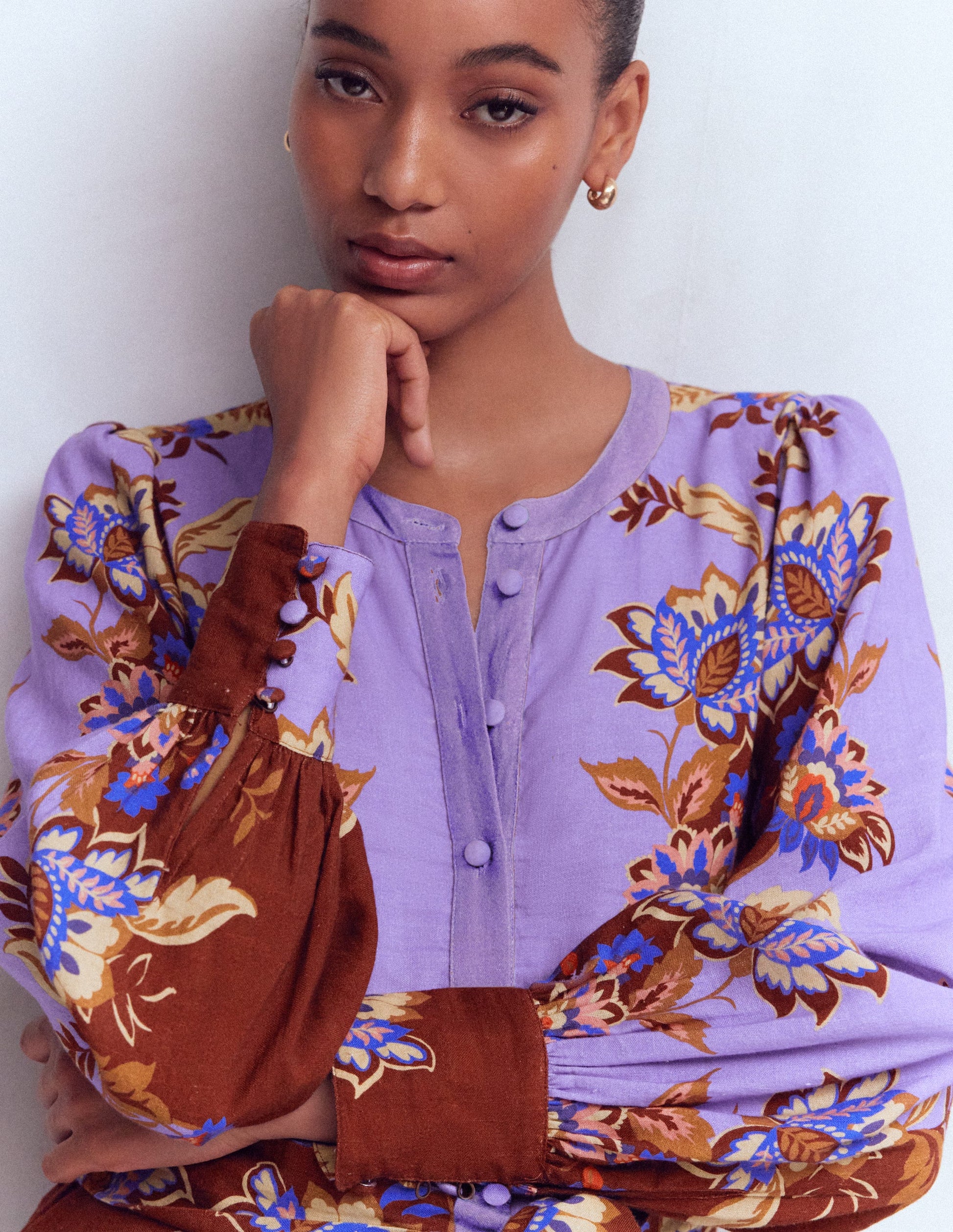 Robe de cérémonie à manches blousantes-Motif Super Bloom multi-3