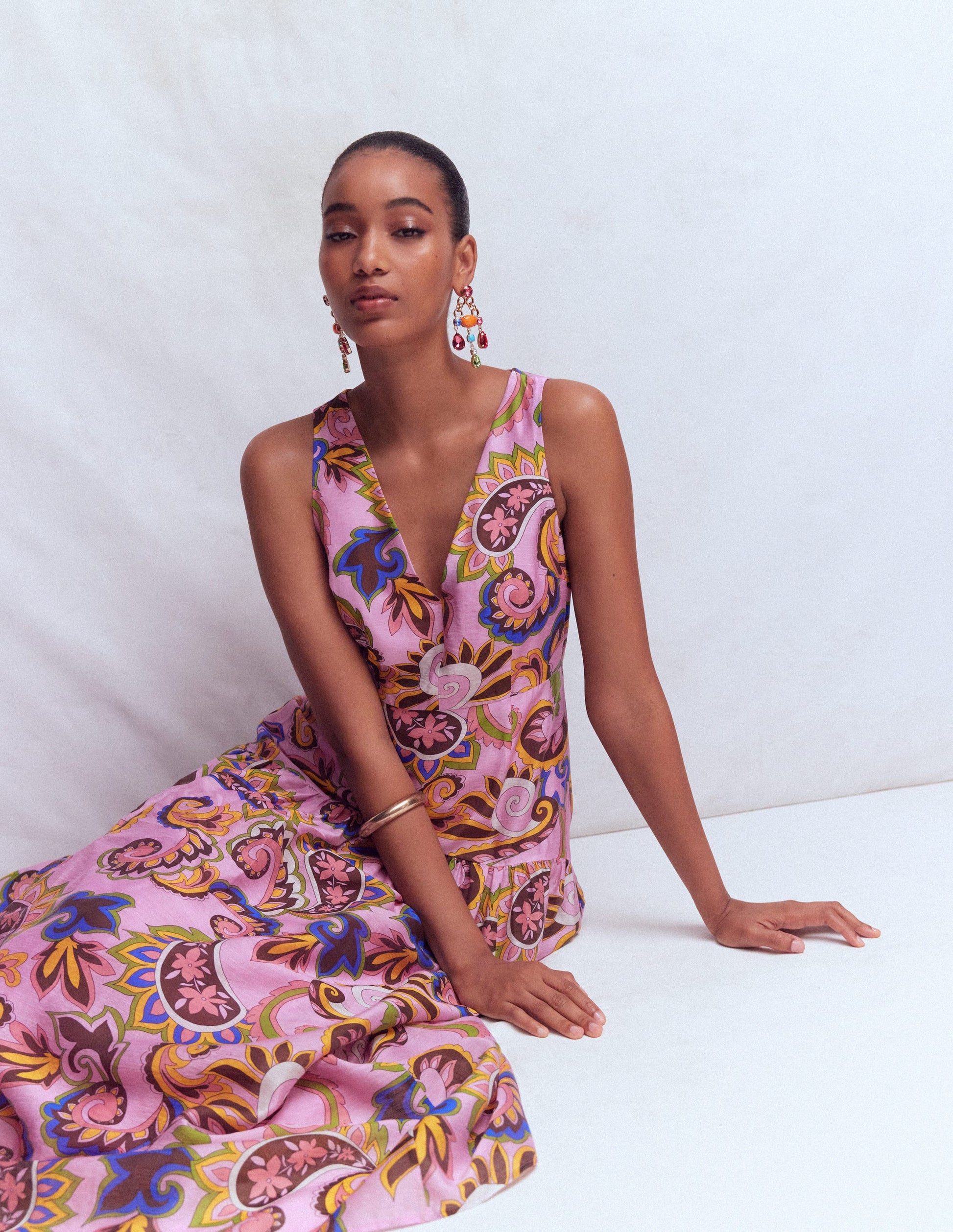 Ärmelloses Kleid mit tiefer Taille-Bunt Paisley-Ekstase-2