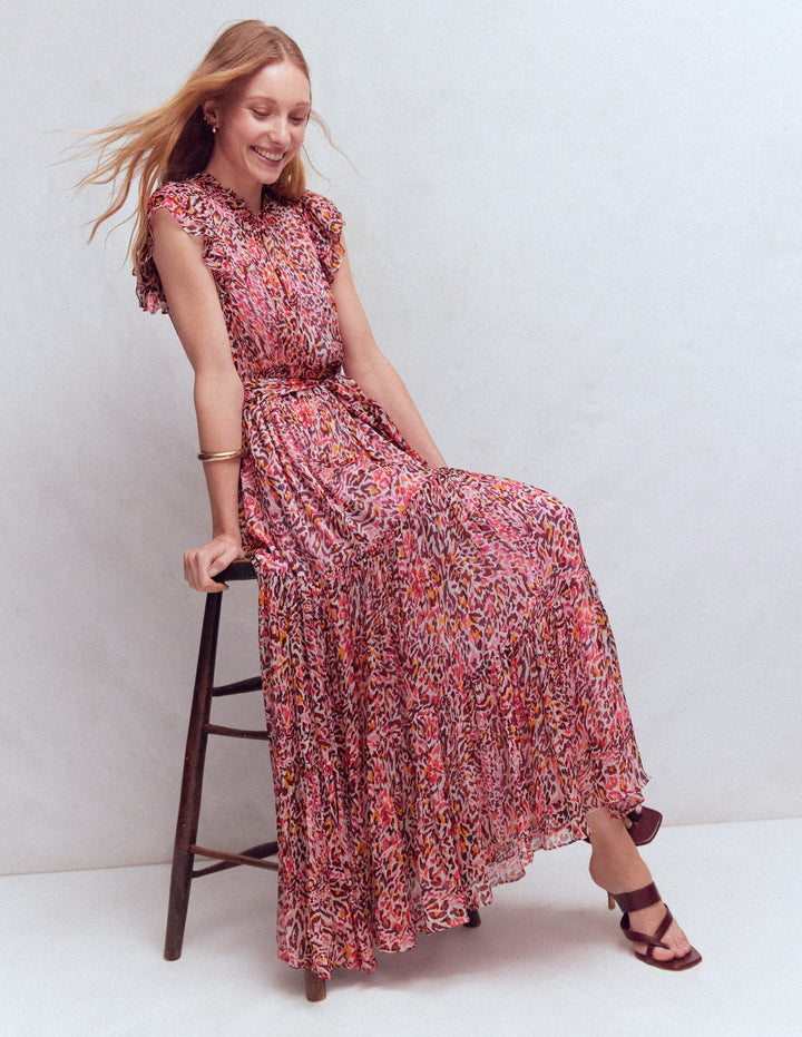 Robe sans manches à col montant-Motif Leopard Flow multi