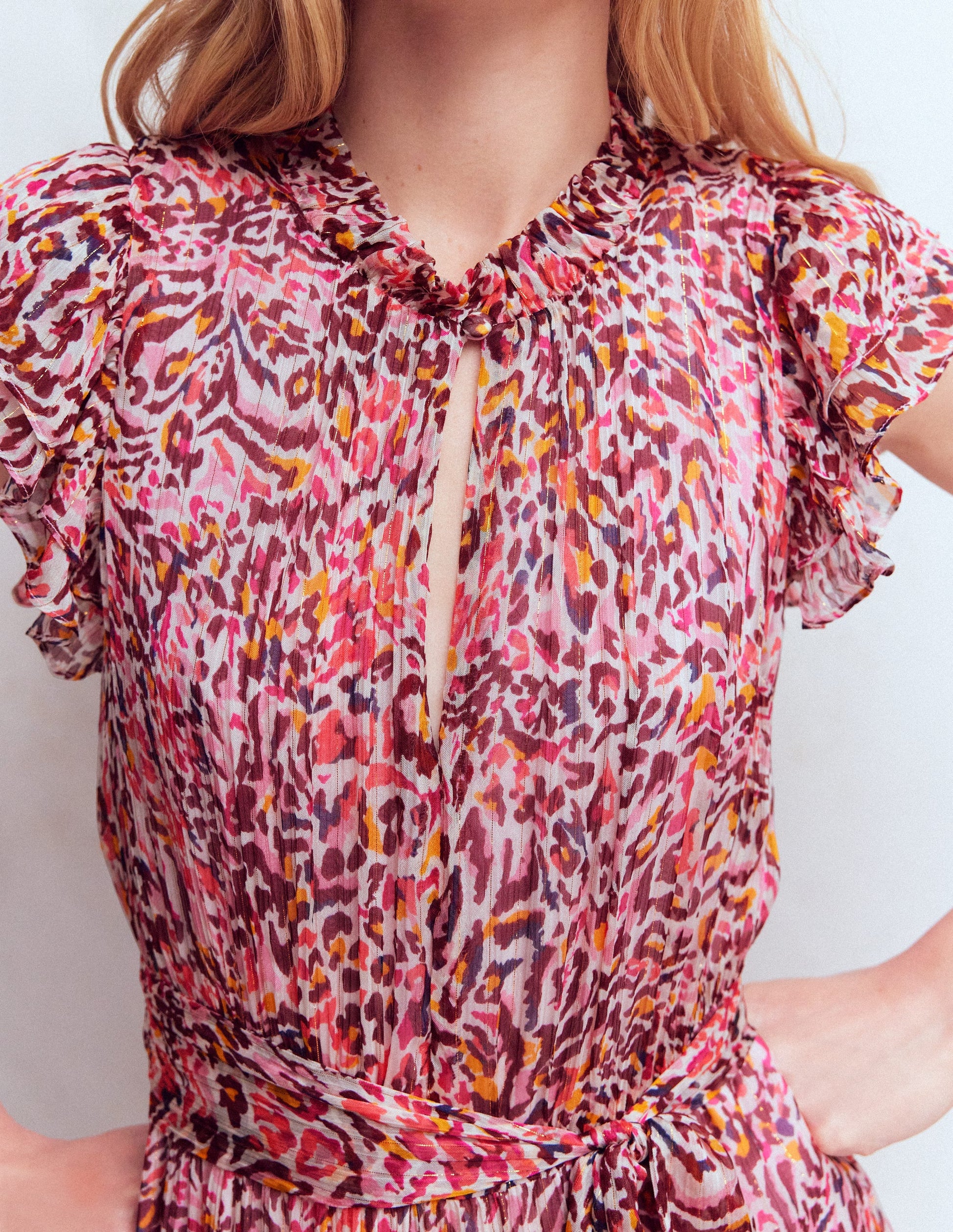 Hochgeschlossenes, ärmelloses Kleid-Bunt Leopardenmuster-4