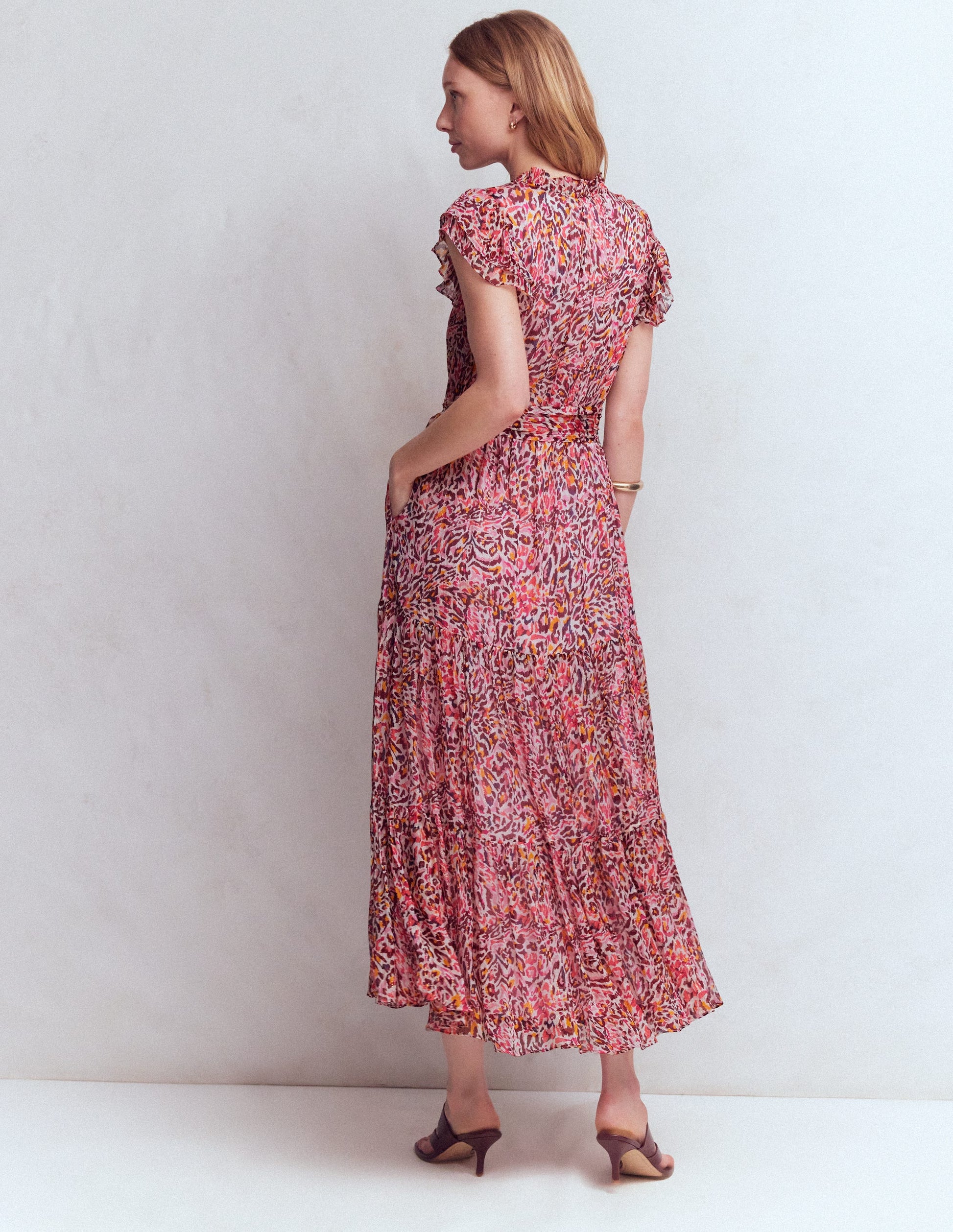 Hochgeschlossenes, ärmelloses Kleid-Bunt Leopardenmuster-5