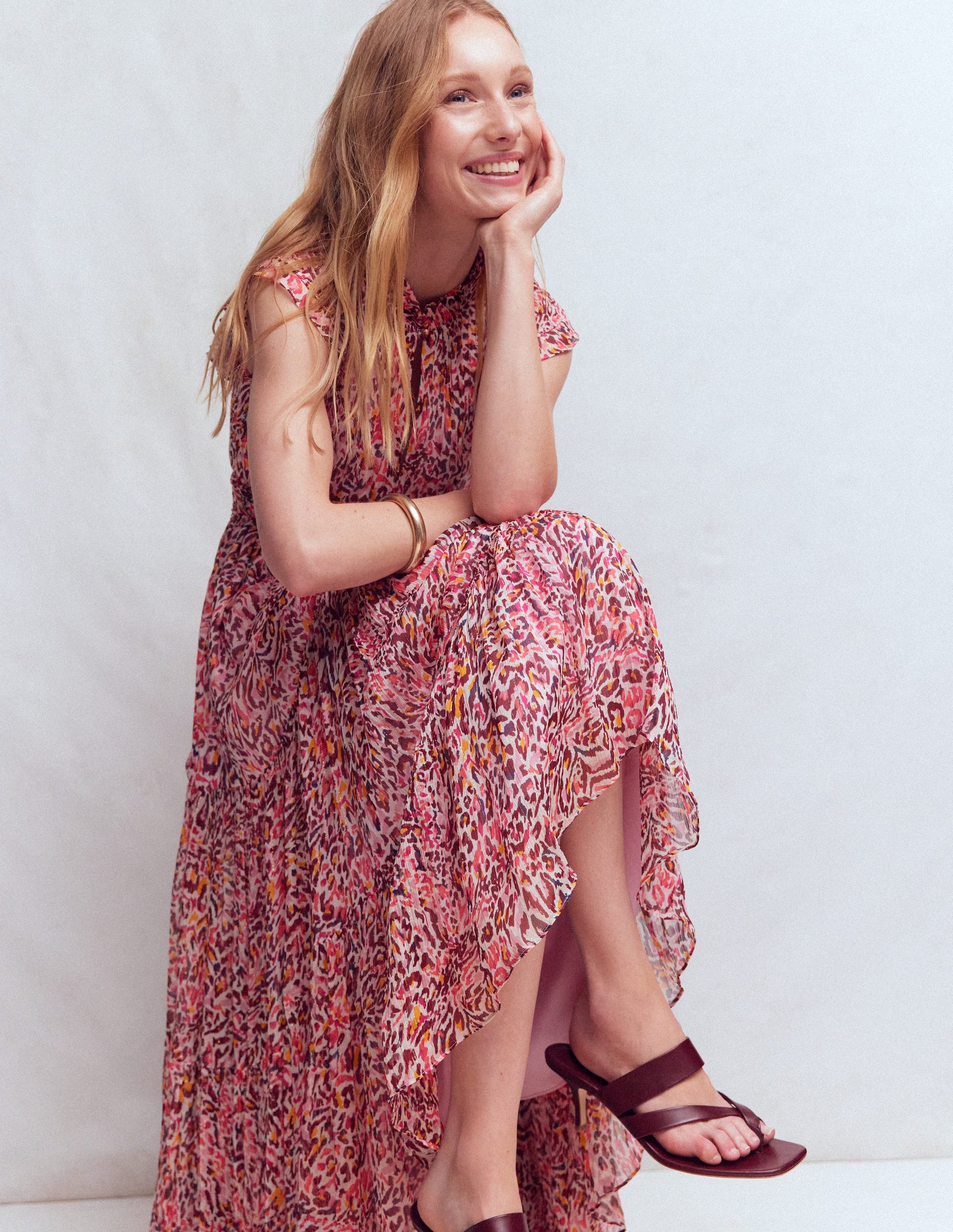 Hochgeschlossenes, ärmelloses Kleid-Bunt Leopardenmuster-6