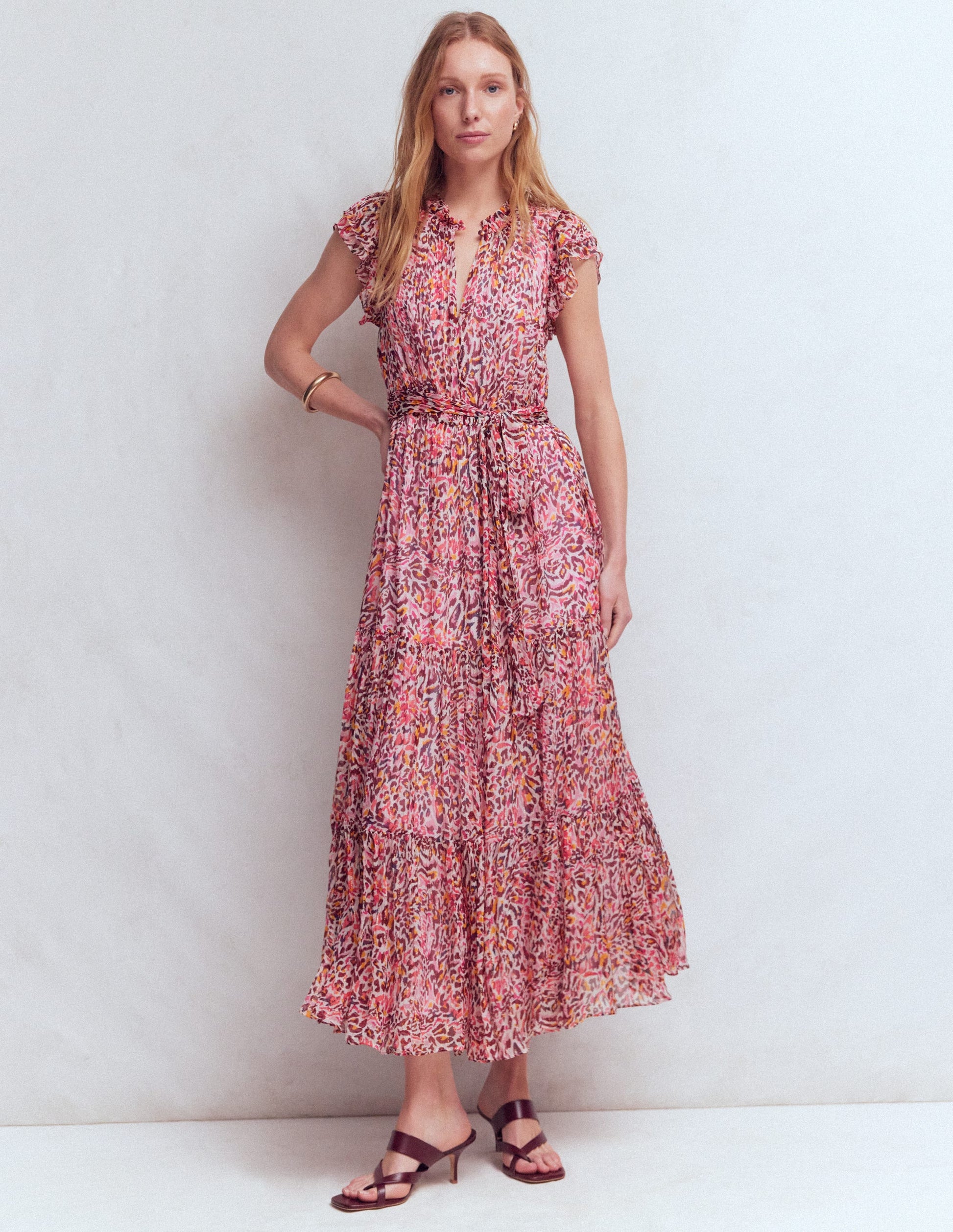 Hochgeschlossenes, ärmelloses Kleid-Bunt Leopardenmuster-7