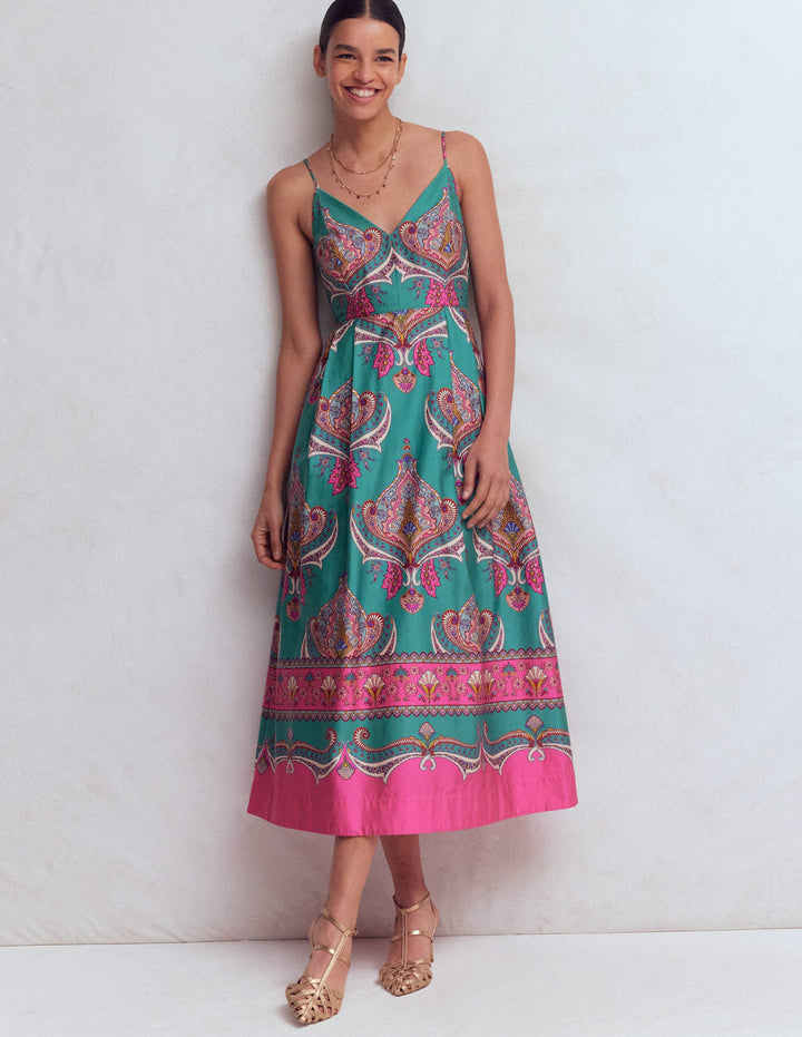 Robe empire de cérémonie en popeline-Bleu aurore, motif Ornamental Charm