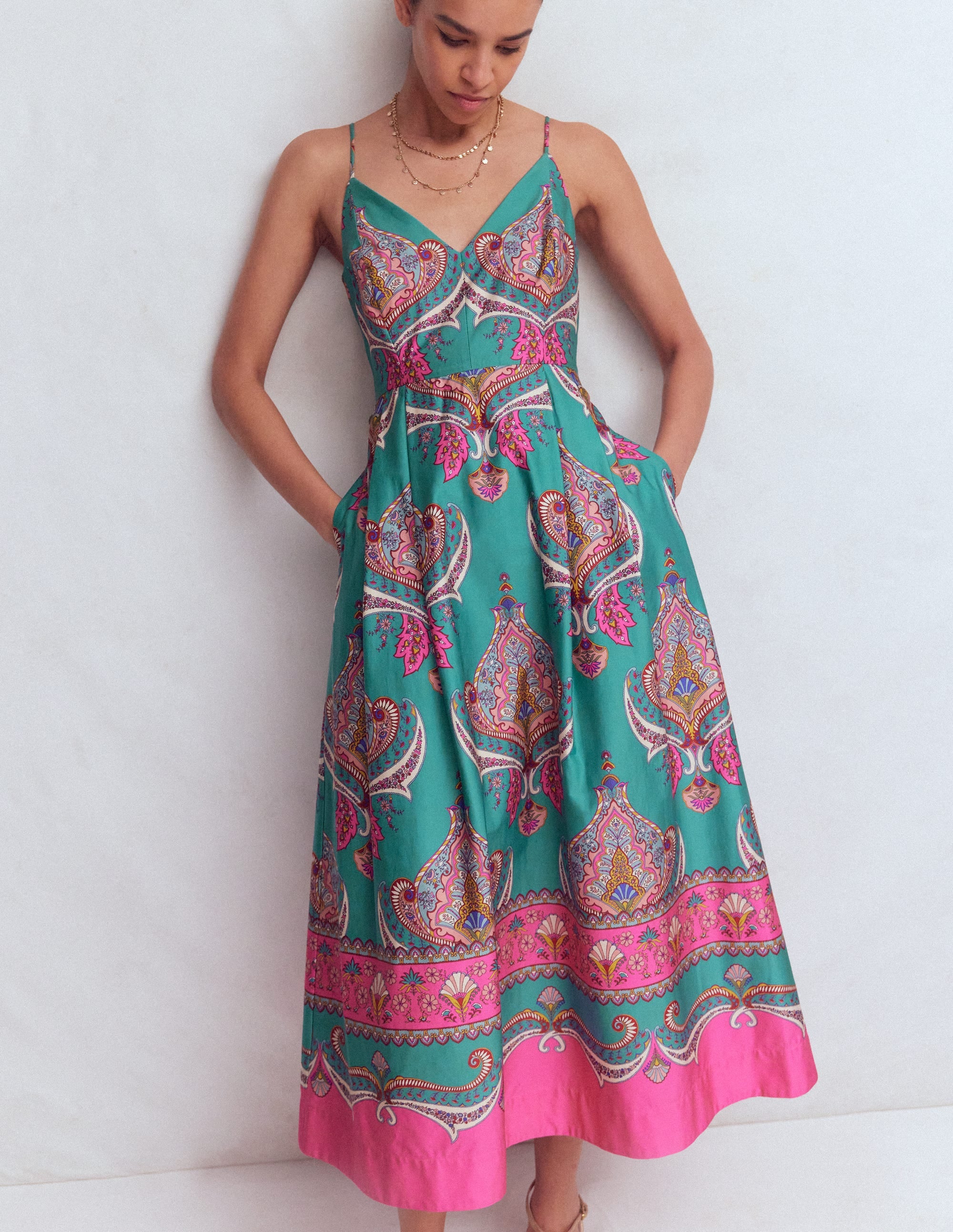 Popeline-Kleid im Empire-Stil für besondere Anlässe-Aurorablau, Ornamente - Image 4