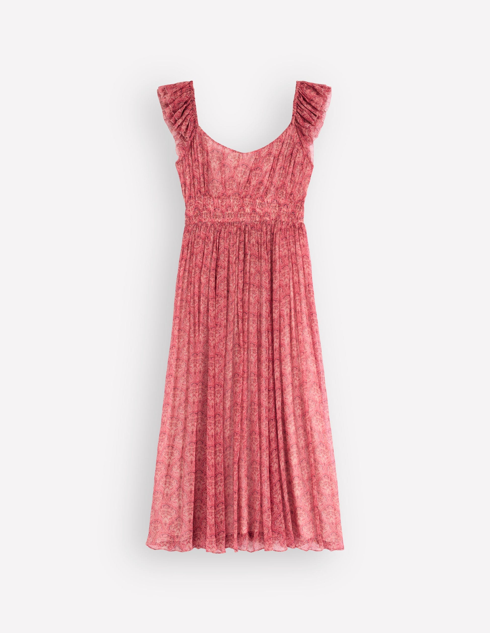 Robe longue en mousseline froissée-Motif Paradise Gardens rose-8