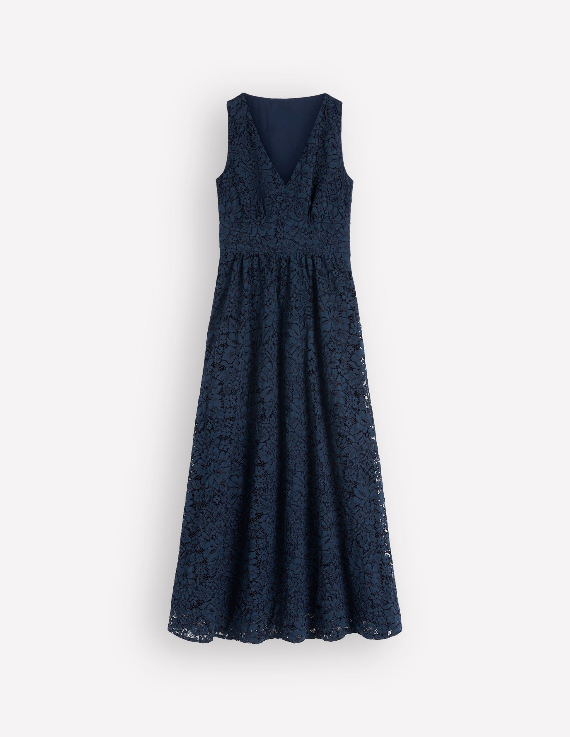 Robe en dentelle à empiècements et décolleté plongeant-Bleu marine-7