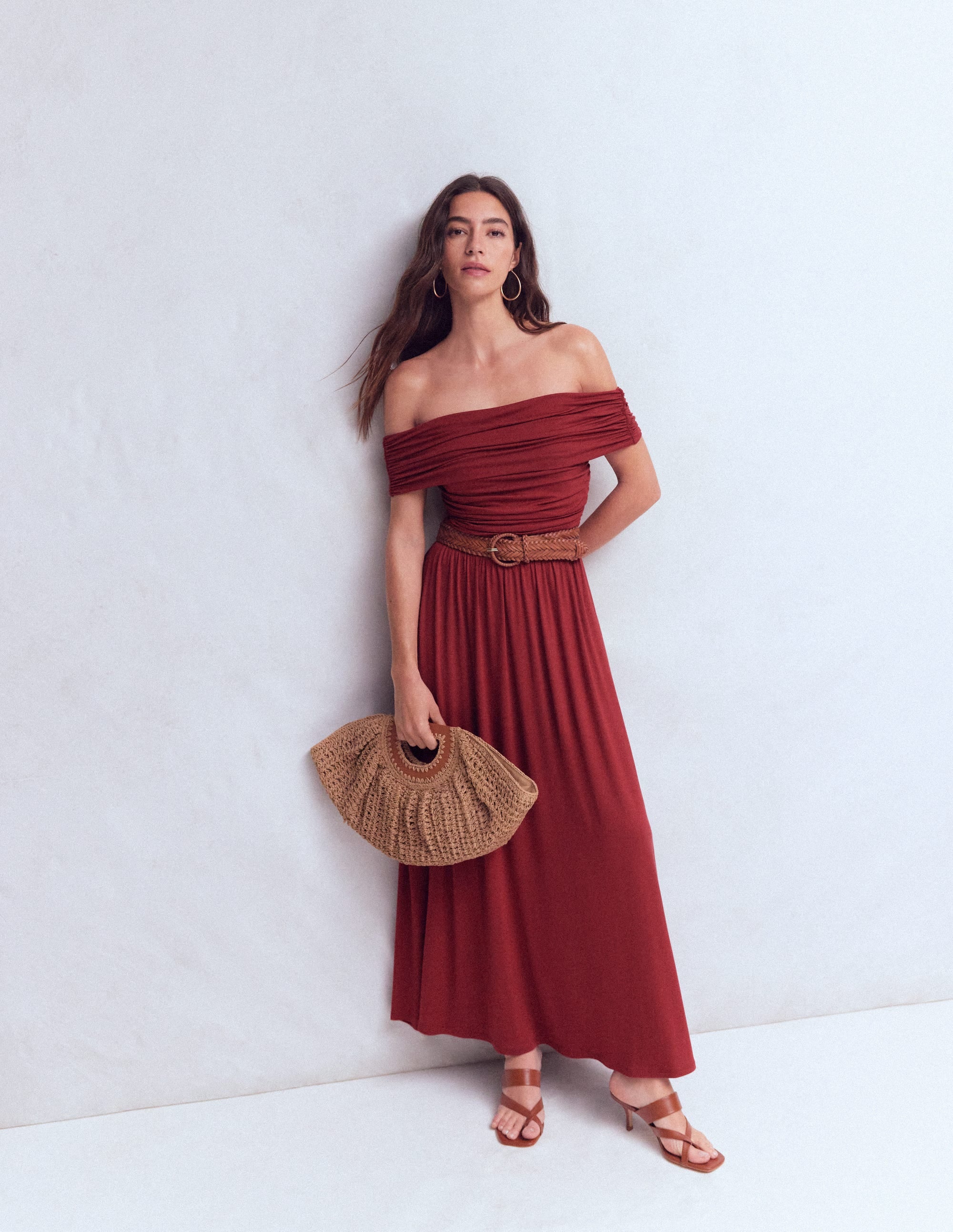 Bardot Gerafftes Maxikleid-Burgunderrot - Image 2